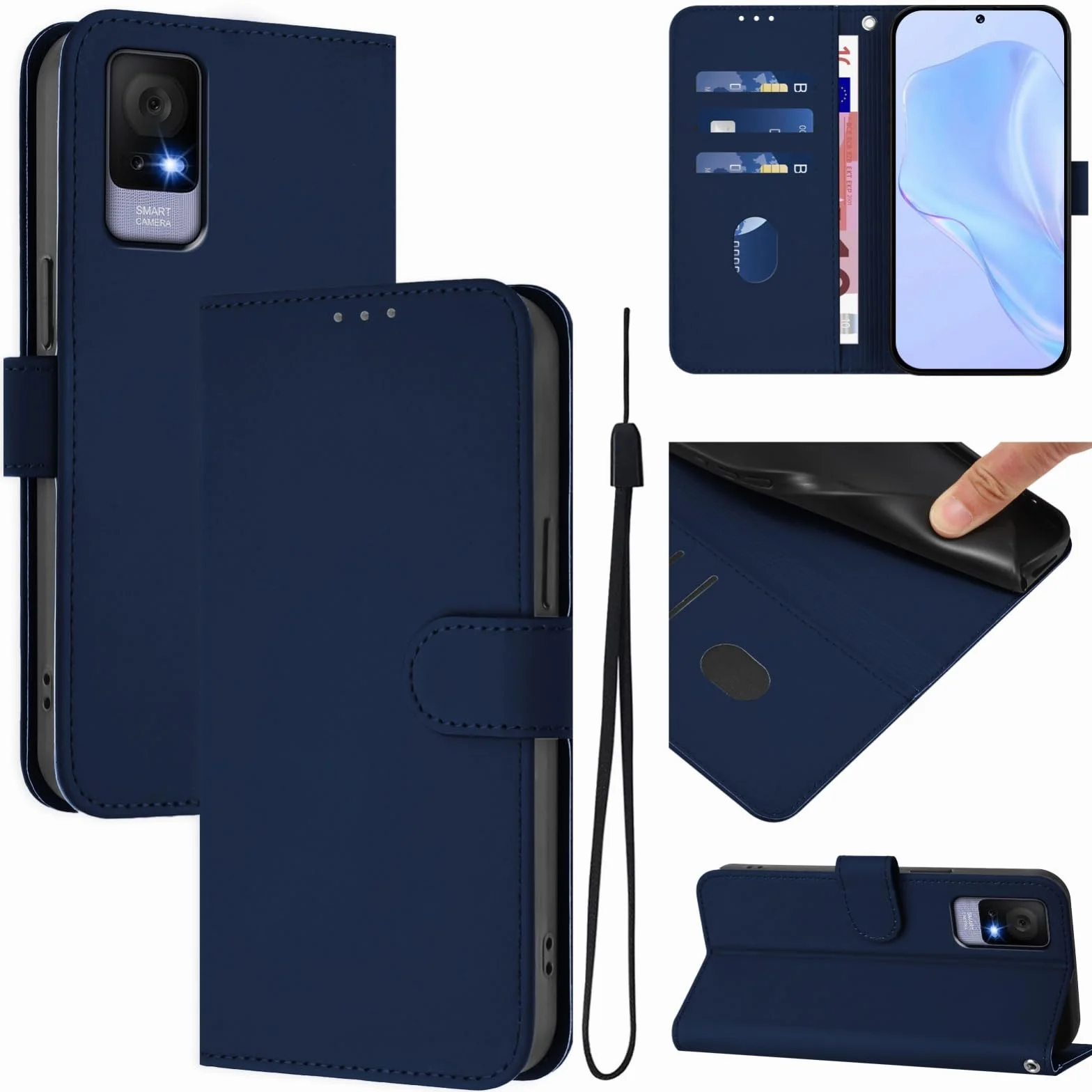 Etui kompatybilne z TCL 405 T506D / TCL 406 T506K / TCL 408 T507D T507U T507A TCL 406S / T506G Etui STAND Flip Book Gel Portfel Magnetyczny Eco Skórzany uchwyt na karty z przegródkami na karty (BLU)