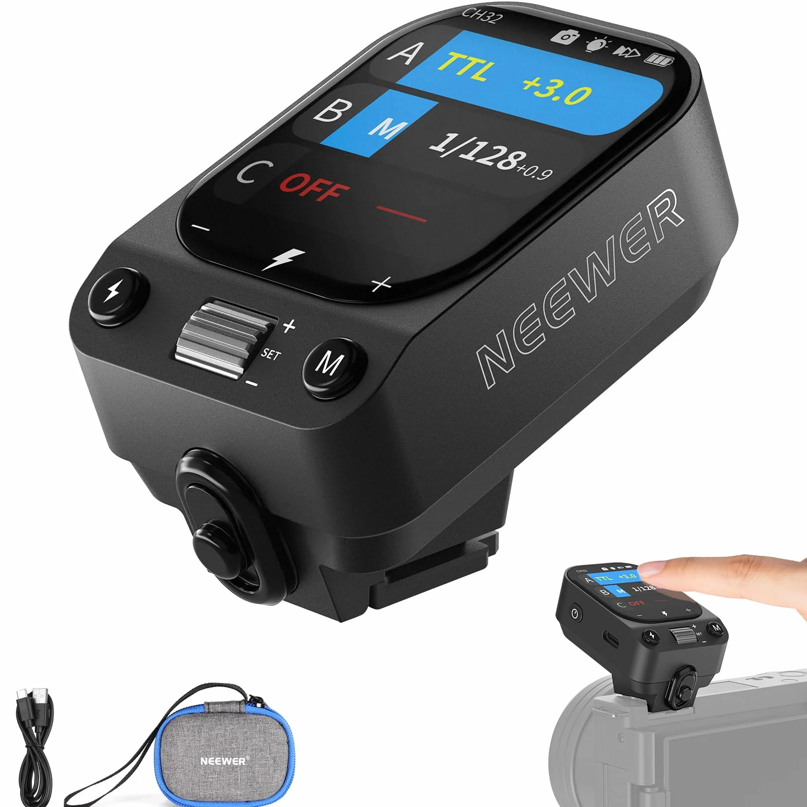 NEEWER QZ-S bezprzewodowy nadajnik wyzwalający lampę błyskową 2,4G TTL, 1/8000s HSS, kompatybilny z aparatami Sony ZV-E10 A6400 A6700 A6100 A6000 A7III A7IV A7CII A7RV, bateria 1000 mAh/przełącznik