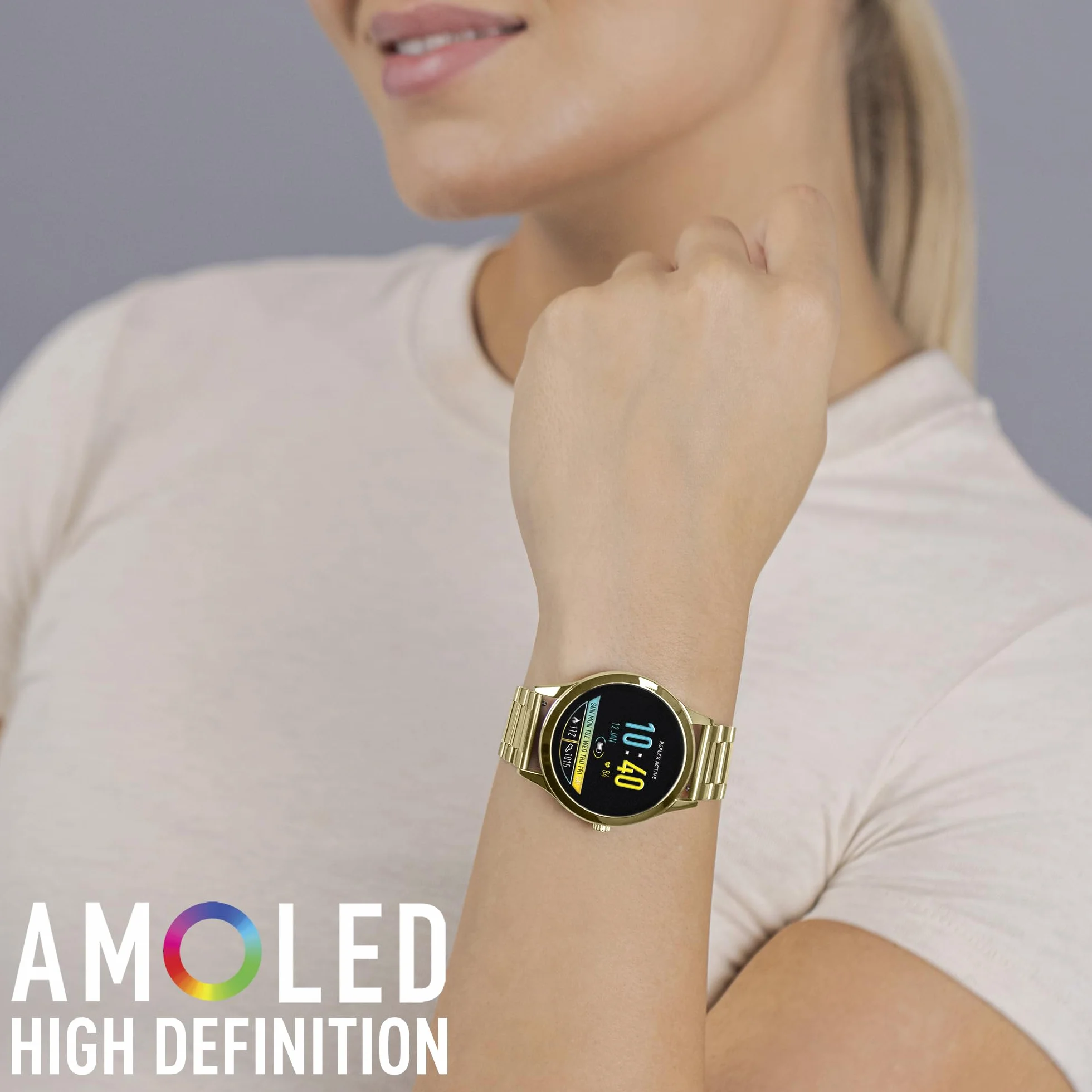 Reflex Active Seria 31 Amoled Smart Calling Watch dla kobiet i mężczyzn z Bluetooth, 3.9 cm, monitor aktywności, tlenu we krwi, monitorowanie tętna i bransoletka ze stali nierdzewnej, kompatybilny z