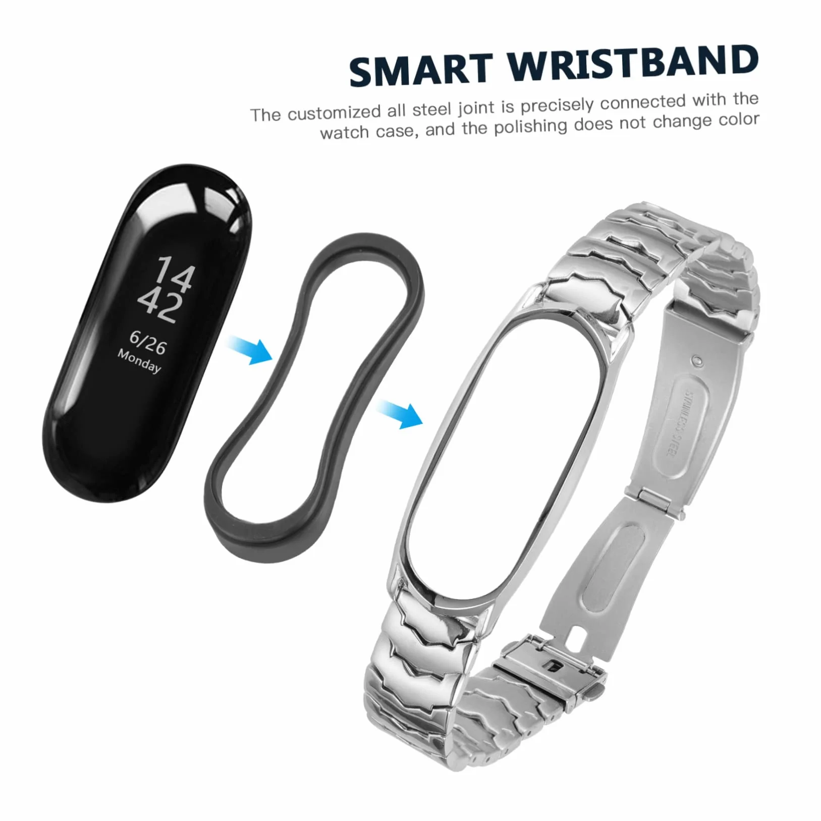 BESTonZON 3kawałki Metalowy Pasek Do Smartbandów Kompatybilny z Mi Band Elegancki i Trwały Wykonany Ze Stali Nierdzewnej Idealny Dla Bliskich