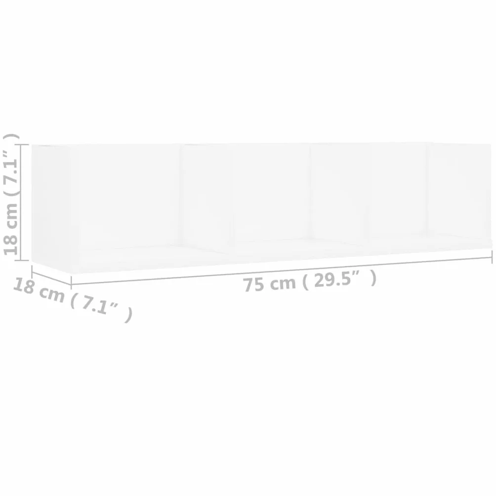 Biały regał ścienny na płyty CD 75 x 58 x 18 cm, drewniany, wielowarstwowy stojak z 3 otwartymi przegródkami, na DVD i akcesoria muzyczne, praktyczne rozwiązanie do organizowania kolekcji