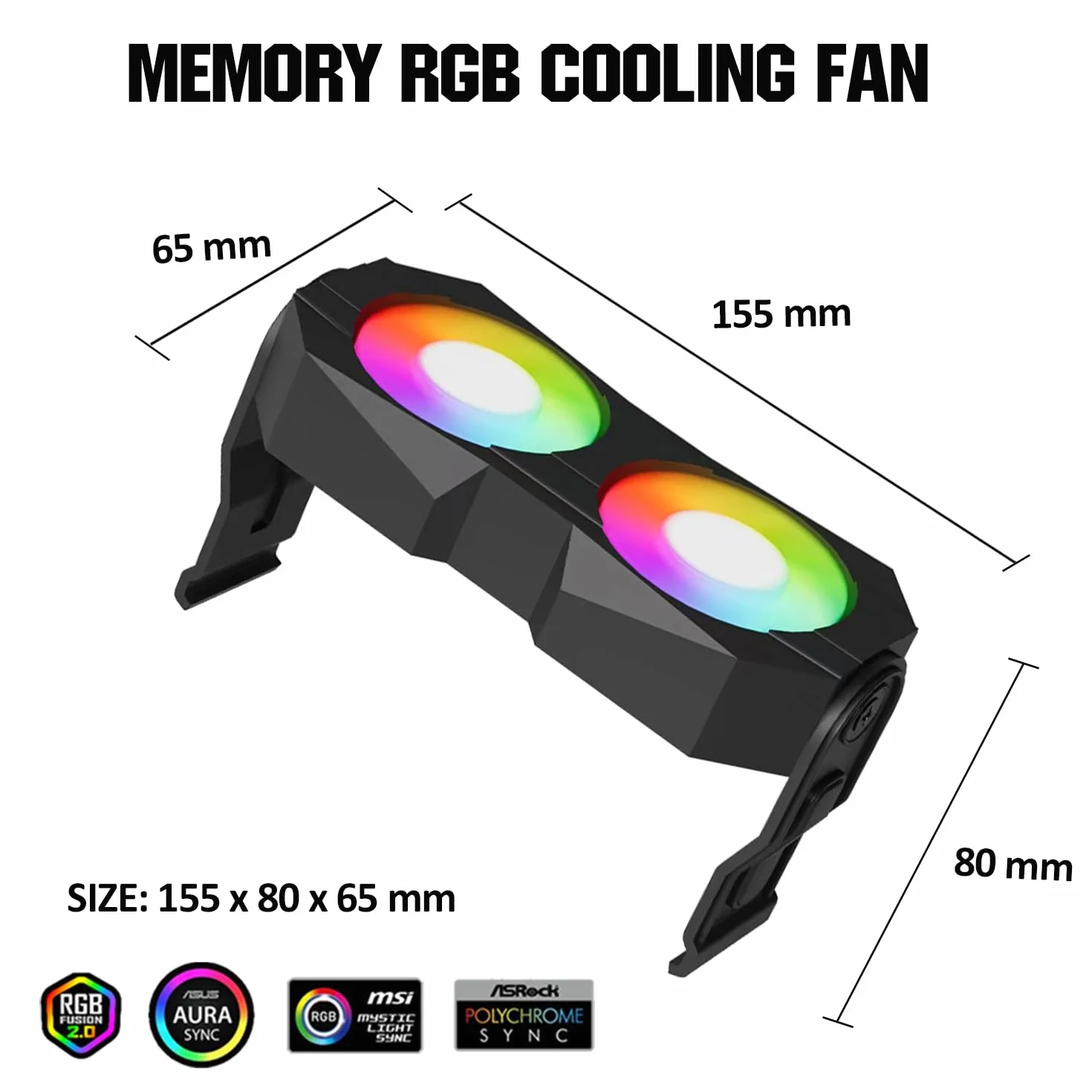Komputer Memory Ram Radiator Plastikowy radiator ram wentylator chłodzący z dwoma obrotowymi wentylatorami PC 60 mm 4-pinowy PWM i 5V 3PIN ARGB ram wentylator chłodzący do modułu pamięci (czarny)