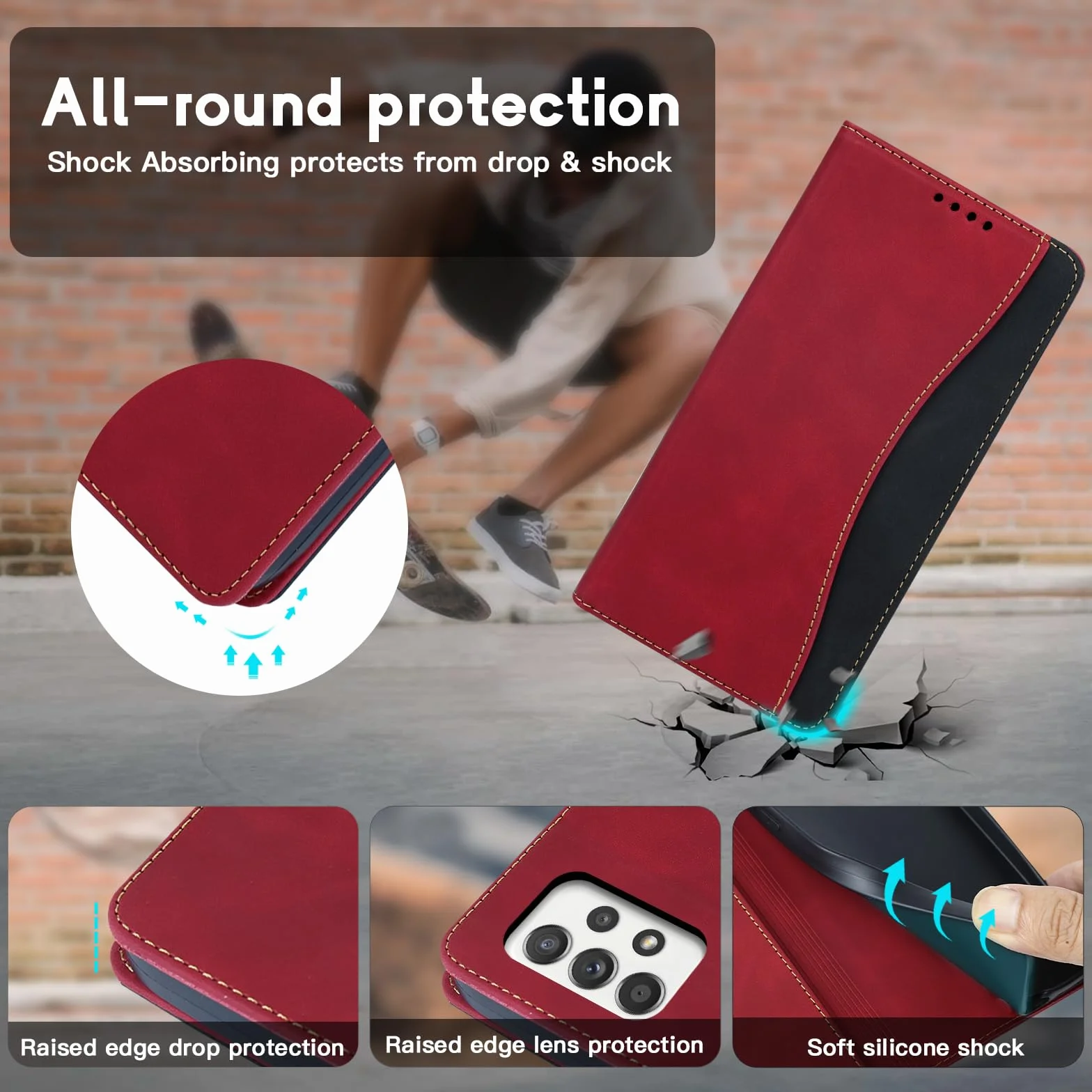 Etui na telefon do Samsung Galaxy A52 5G/A52 4G/A52s 5G, mocne magnetyczne etui, premium etui z PU skóry, magnetyczne etui flip case do Samsung Galaxy A52 5G/A52 4G/A52s 5G, kolor czerwony