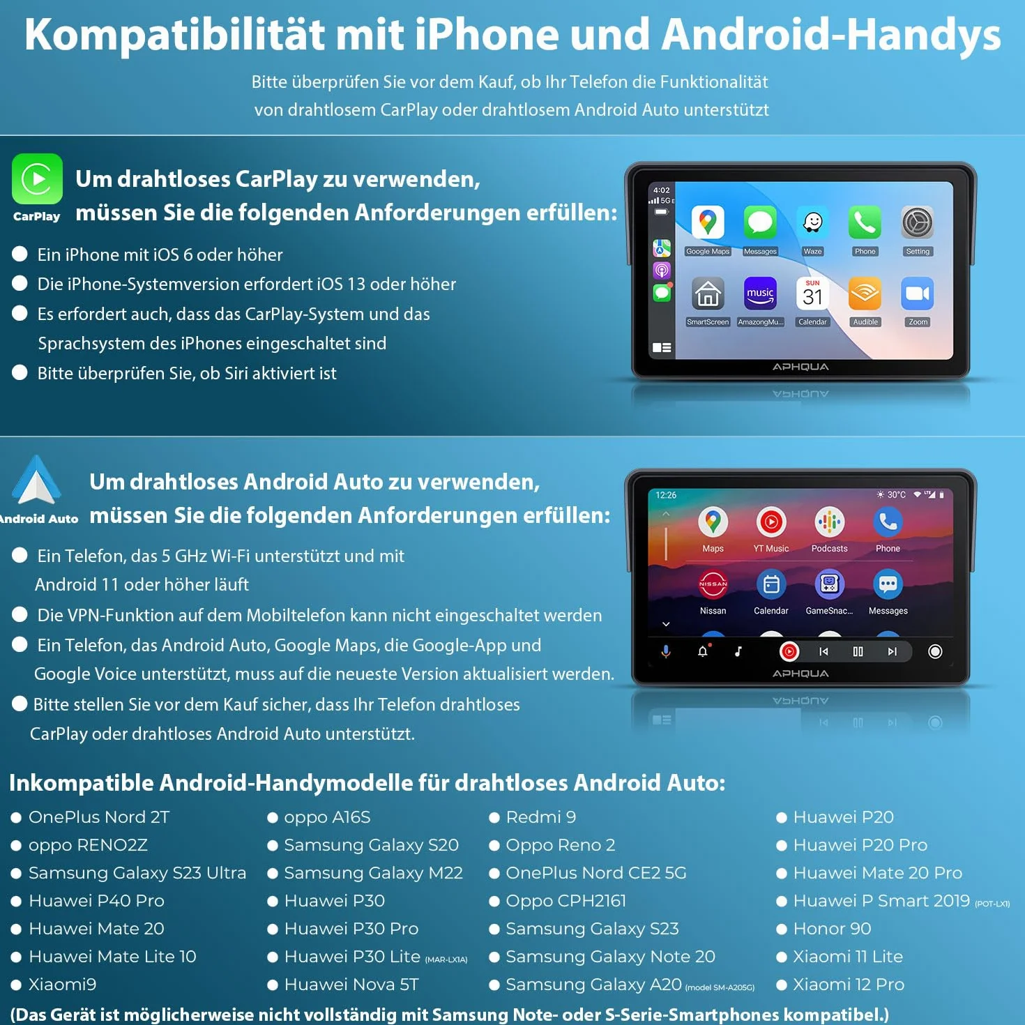 Ekran motocyklowy 7" CarPlay i Android Auto bezprzewodowy – wodoodporny ekran dotykowy IP67 do motocykli z nawigacją GPS, Bluetooth Trans, Siri, zestaw głośnomówiący – Model A722