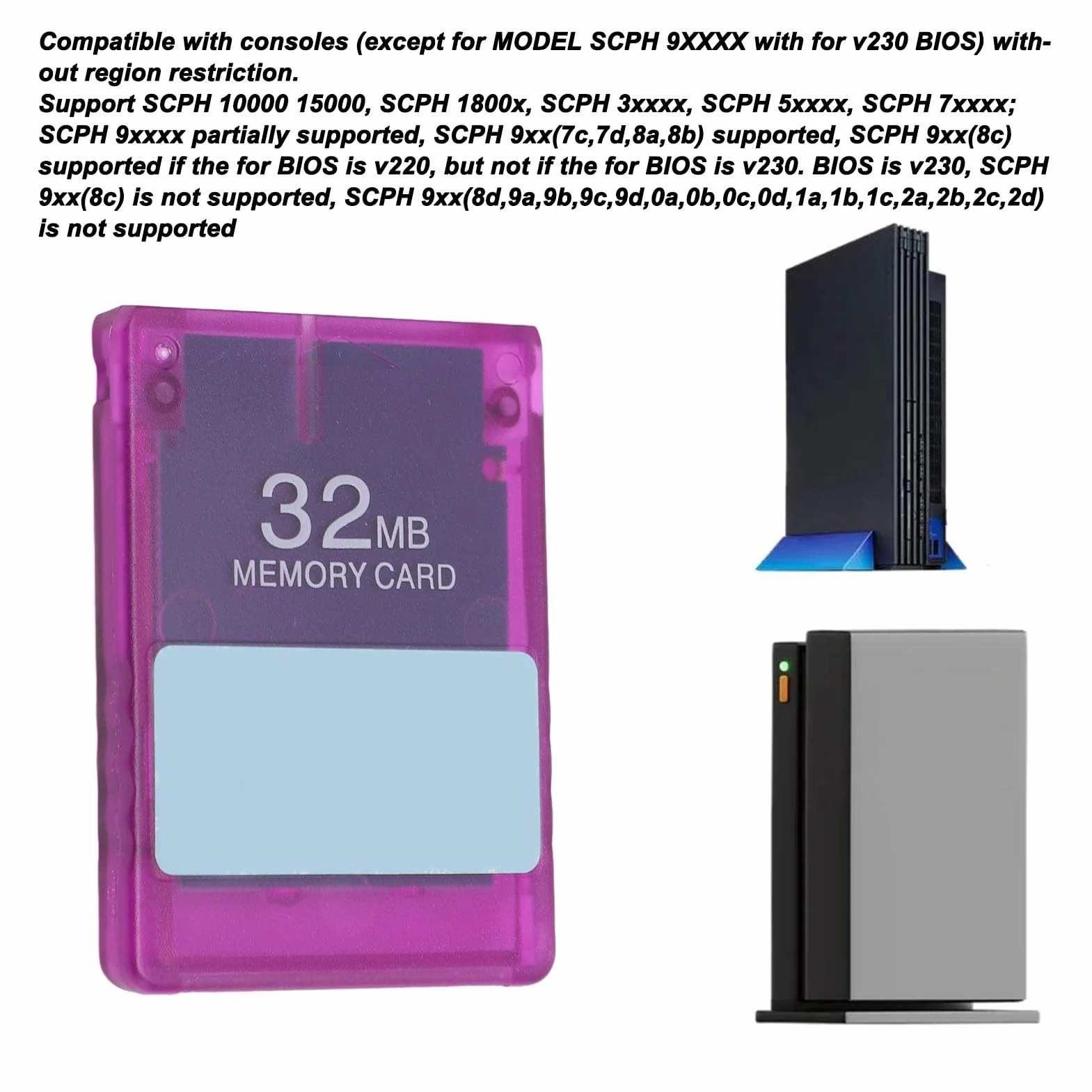 Karta Pamięci do Gier na konsolę PS 2, Bezpłatny Adapter Karty Pamięci Mcboot V1.953, Obsługa SCPH do Gier Retro, Karta Programu ładującego OPL HD Plug and Play (fioletowy)