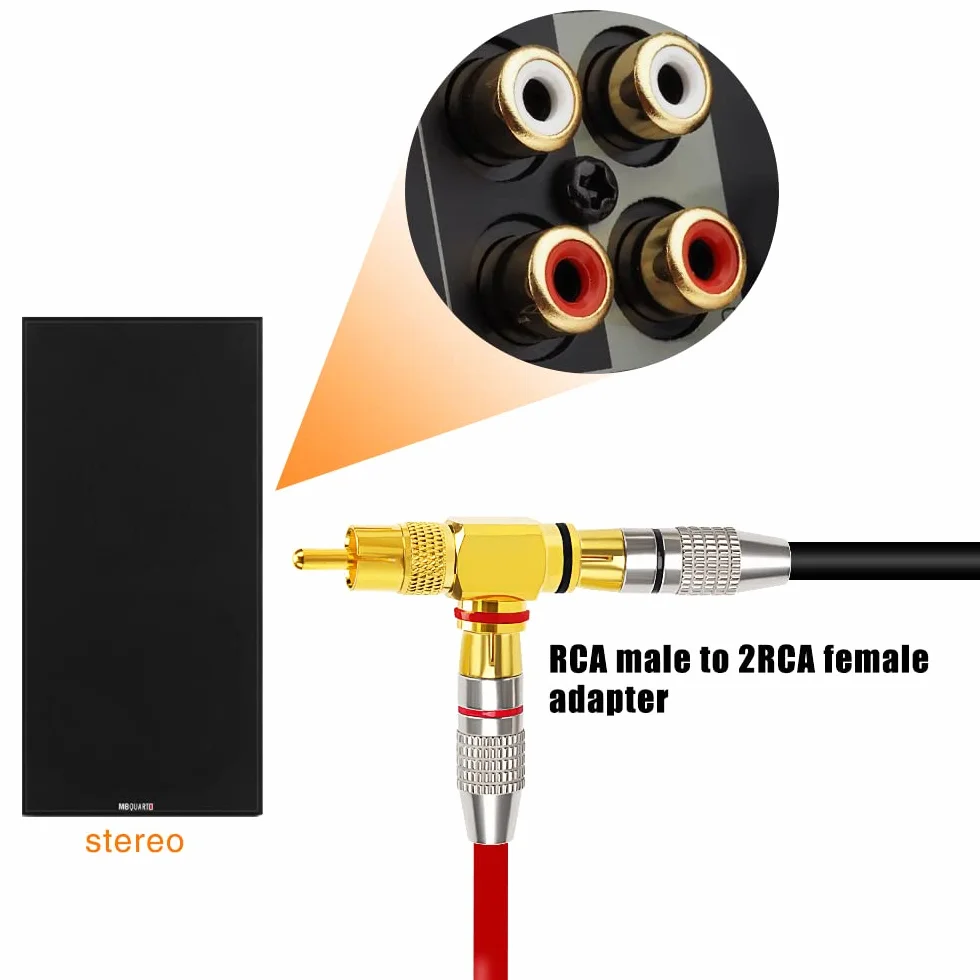 KUOQIY Rozdzielacz RCA Męski na 2 Żeński Adapter 2 Sztuk