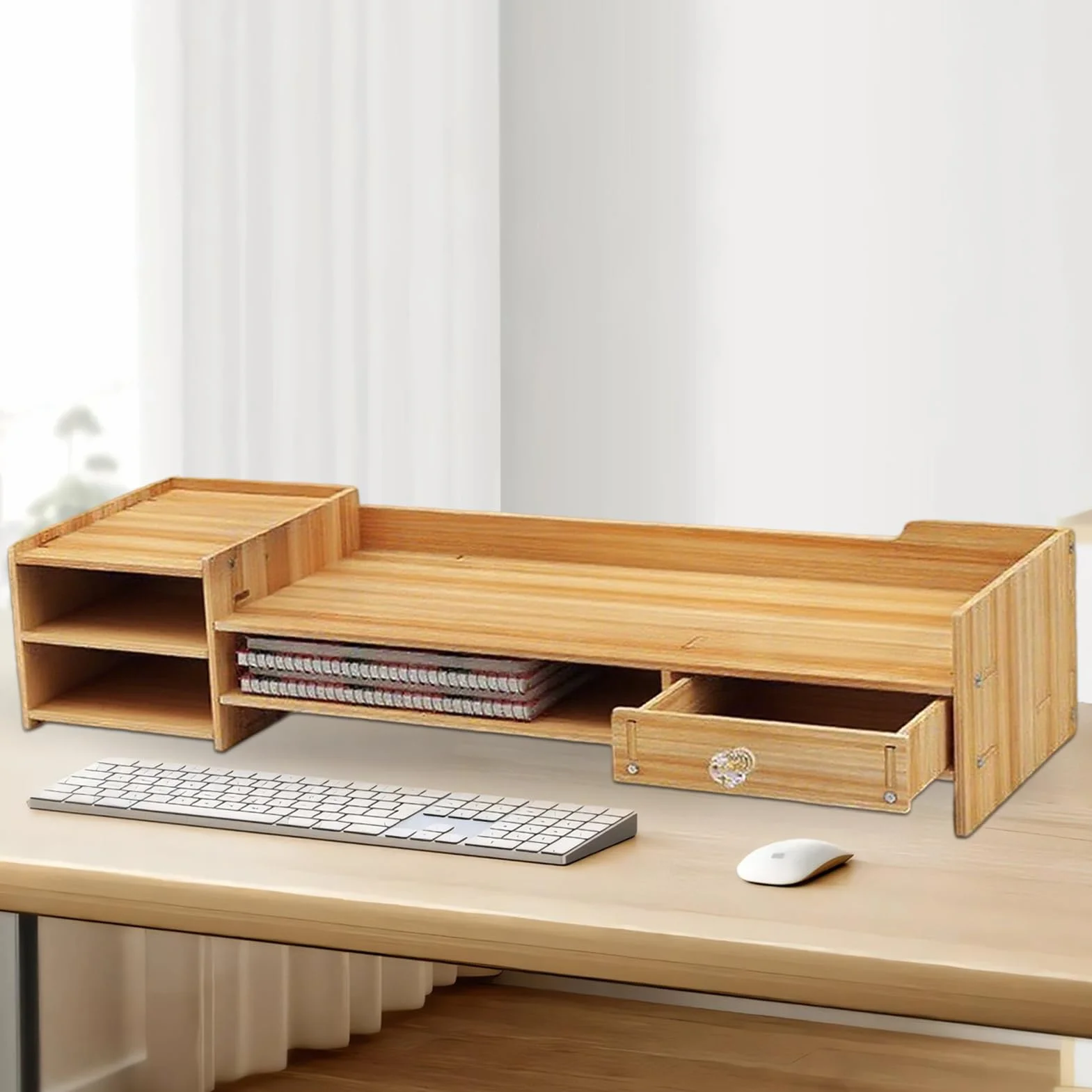 Podstawka Pod Monitor Organizer Biurka Z Drewnianą Półką Na Laptop | Organizer Do Przechowywania Sprzętu PC Laptopa Drukarki Klawiatury Akcesoriów Biurowych Organizacja M