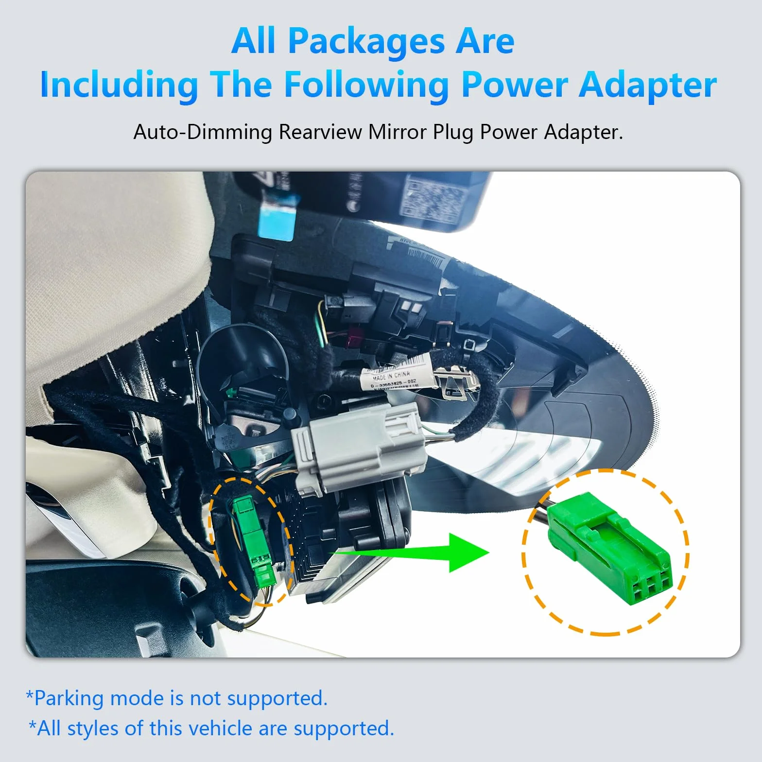 Dashcam Power Adapter 3 Pin (Model A) Custom for Volvo XC40 XC60 XC90 S60 V60 C40 and More,Hide The Wires, GPS Radar Mirror Camera Dash Cam Adapter Cable, Connects to Rearview Mirror (Hidden)