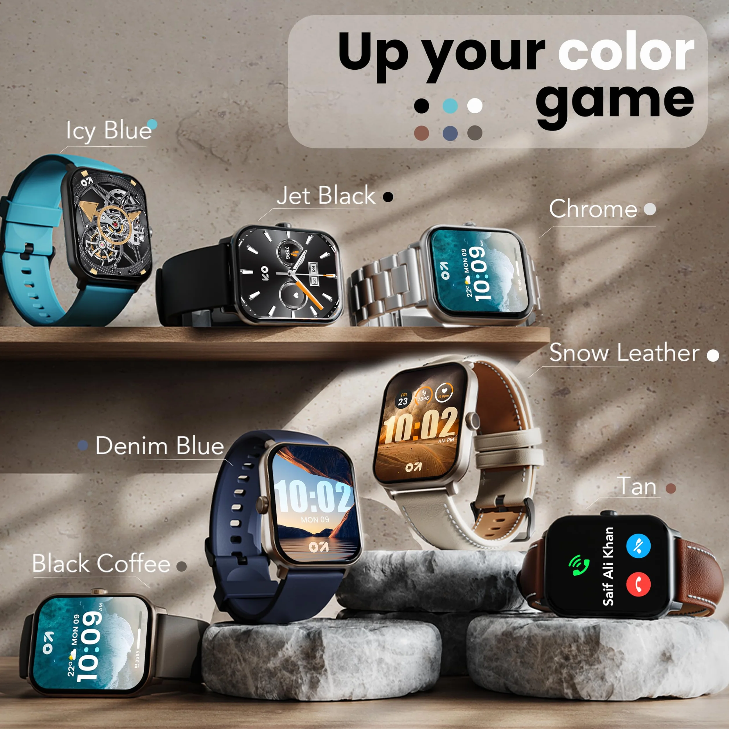 Boult Nowo wprowadzony na rynek Drift+ Smart Watch ekran HD 1,85'', połączenia Bluetooth, IP68, jasność 500 nitów, ponad 150 tarcz zegarków, asystent głosowy AI, monitorowanie SpO2, smartwatch z