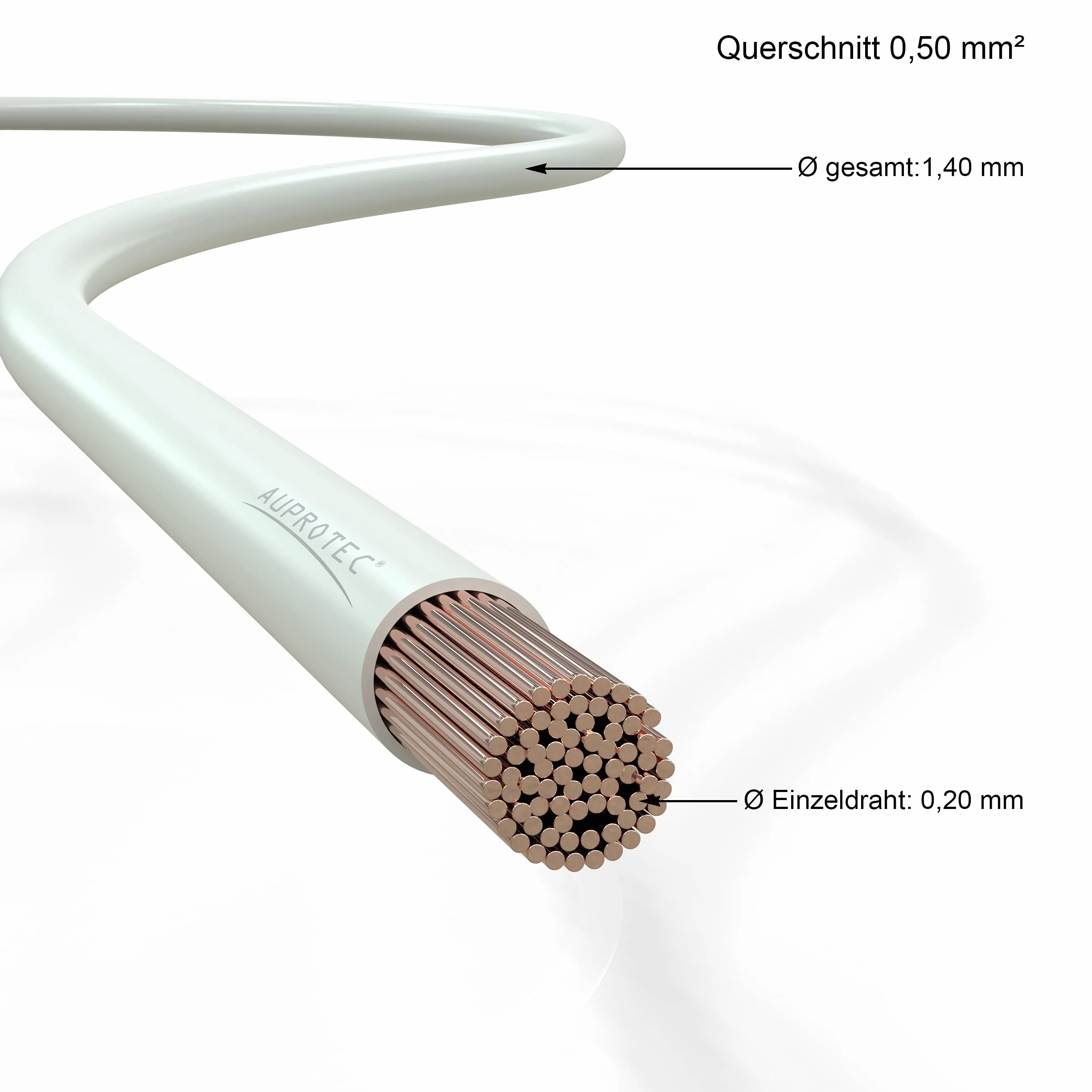 AUPROTEC przewód samochodowy 0,50 mm² FLRY-B jako pętla 5m lub 10m do wyboru: 10m, biały