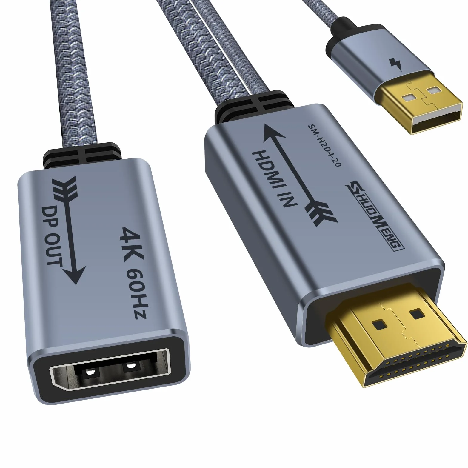 Adapter HDMI na DisplayPort 4K przy 60 Hz, męski na żeński, kabel konwertera HDMI na DP 1.2 z zasilaniem USB do monitora, PS4, wysoka prędkość, kompatybilny z HDCP2.2-0,2 m (nie