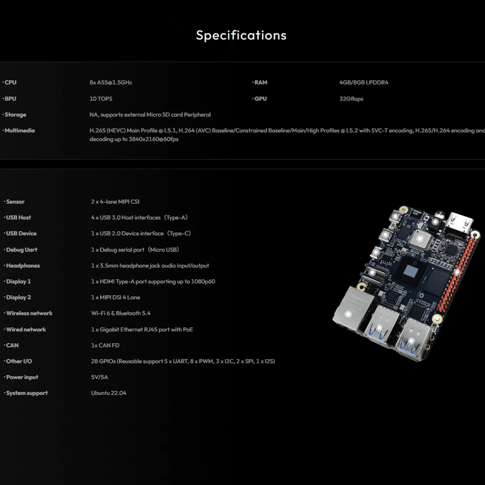 D-Robotics RDK X5 AI Robot Development Board Kit, LPDDR4 4 GB/8 GB RAM Octa-Core Cortex A55 CPU 10 topów BPU 32GFlops GPU, do robotyki Rozwój AI ROS Deep Learning (4 GB, moduł kamery)