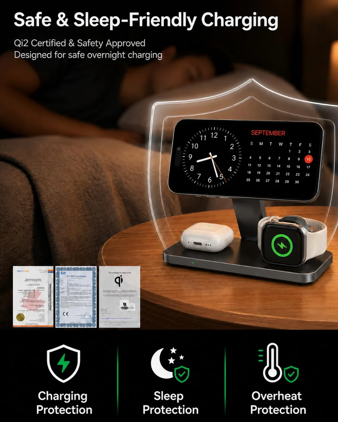 Stacja ładująca 3 w 1 z Qi2.2, 25 W, stacja ładująca Apple Watch i iPhone, kompatybilna z ładowarką bezprzewodową Magsafe do ładowania iPhone 17, 16, 15, 14, 13/12, AirPods, Apple Watch, w zestawie