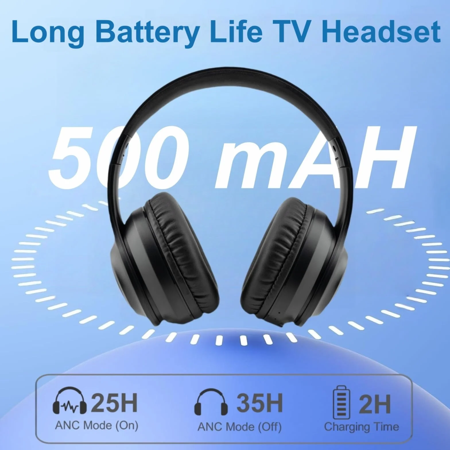 ANC Bezprzewodowe słuchawki TV dla seniorów - aktywna hybrydowa redukcja szumów, składane słuchawki Bluetooth 5.3 z nadajnikiem (optyczny/koncentryczny/USB/RCA/AUX), dźwięk Hi-Fi, 35H autonomia