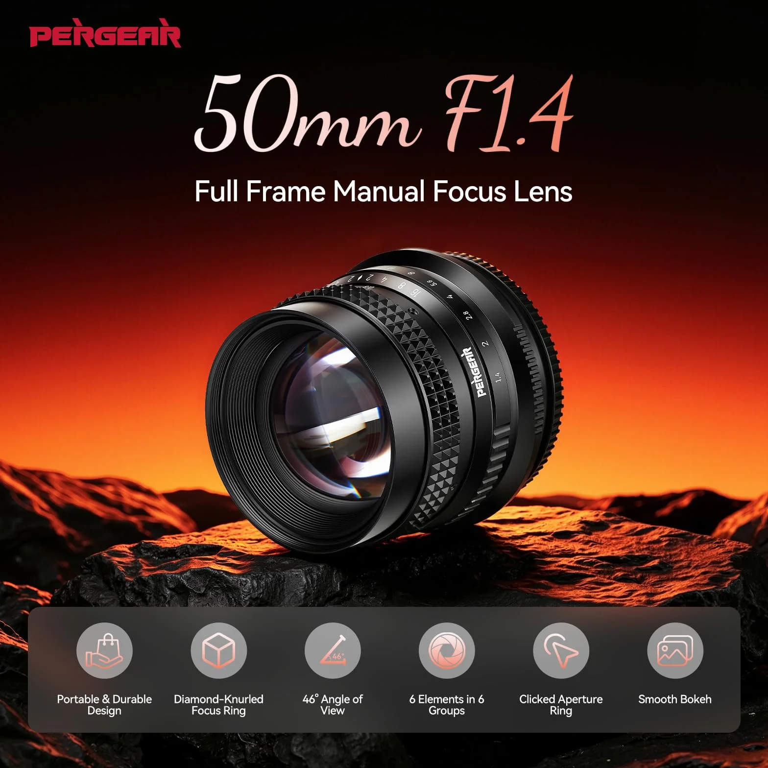 PERGEAR Obiektyw F1.4 50 mm F1.4 z ręcznym ustawianiem ostrości do kamer Nikon Z-Mount, jasny obiektyw portretowy do zdjęć podobnych do filmów, kąt widzenia 46°, kompaktowy i lekki, delikatny bokeh