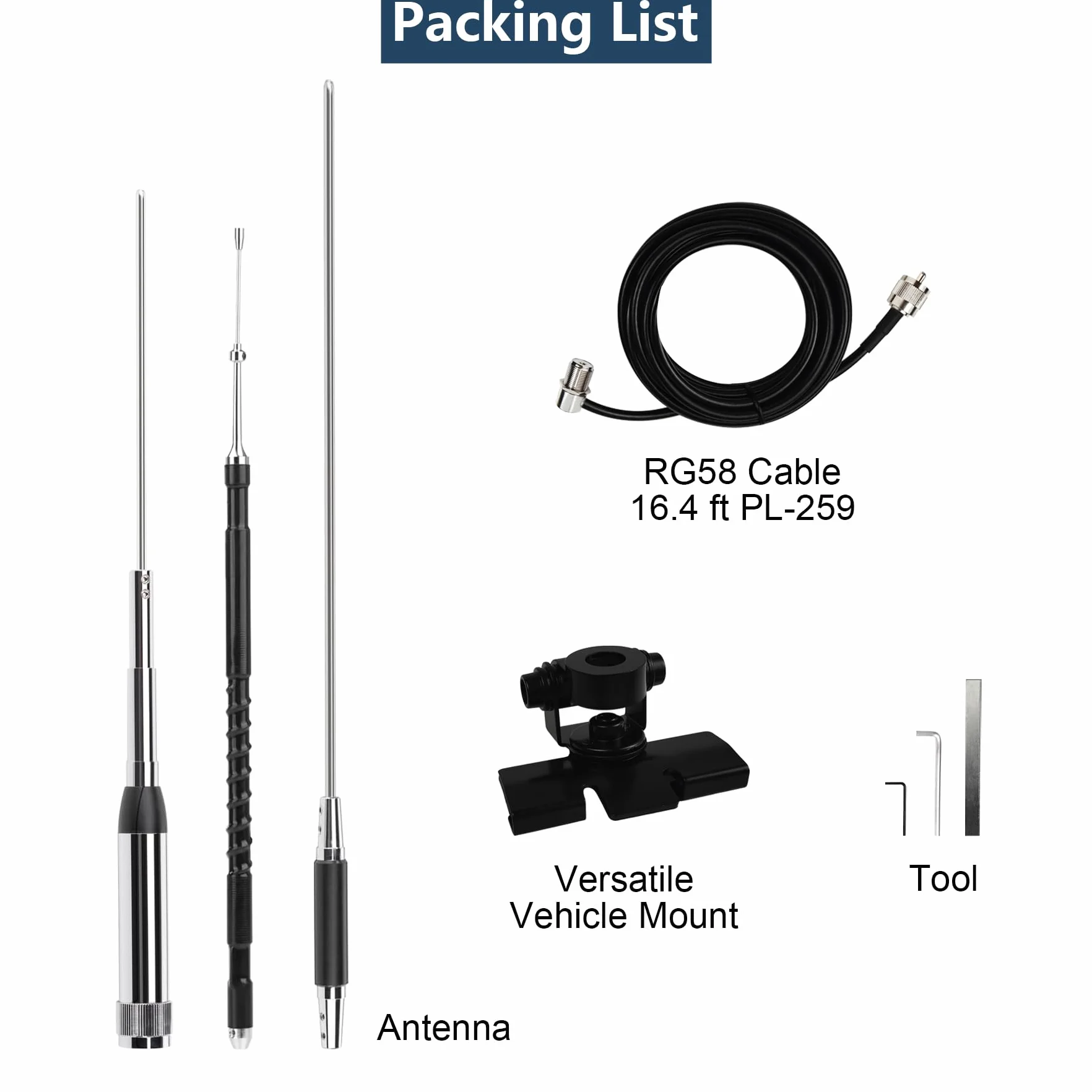 Radio mobilne Quad Band Antena 10 m/6 m/2 m/70 cm 29/50/144/430MHz 1.2 m High Gain Antena do radia samochodowego Molie z kablem koncentrycznym 5 m i klipsem bazowym