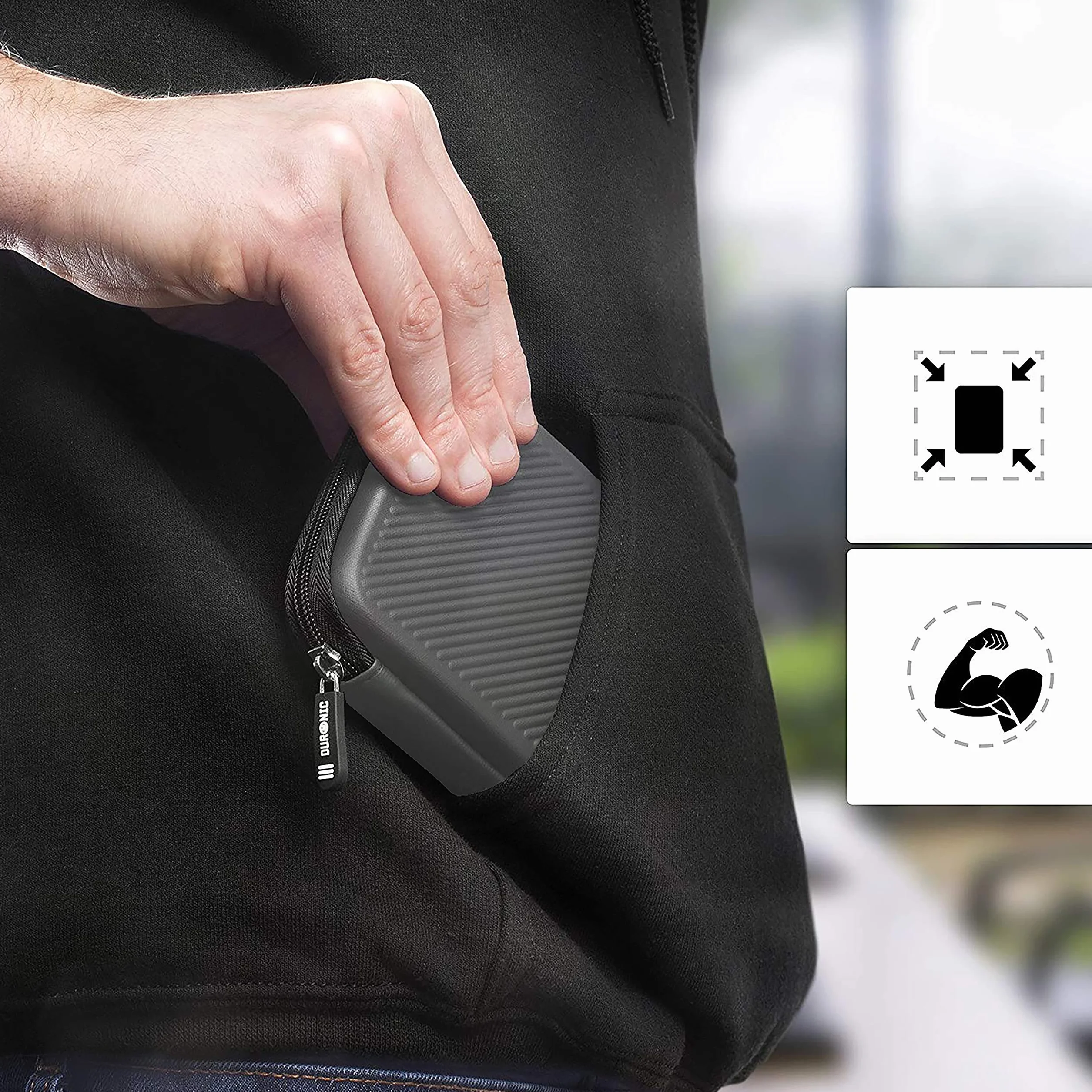 Duronic Etui na dysk twardy HDC2/GY szare przenośne etui do przechowywania EVA na zewnętrzny dysk twardy i kable lekkie etui ochronne odpowiednie dla WE/Western Toshiba Buffalo Hitachi Seagate Samsung