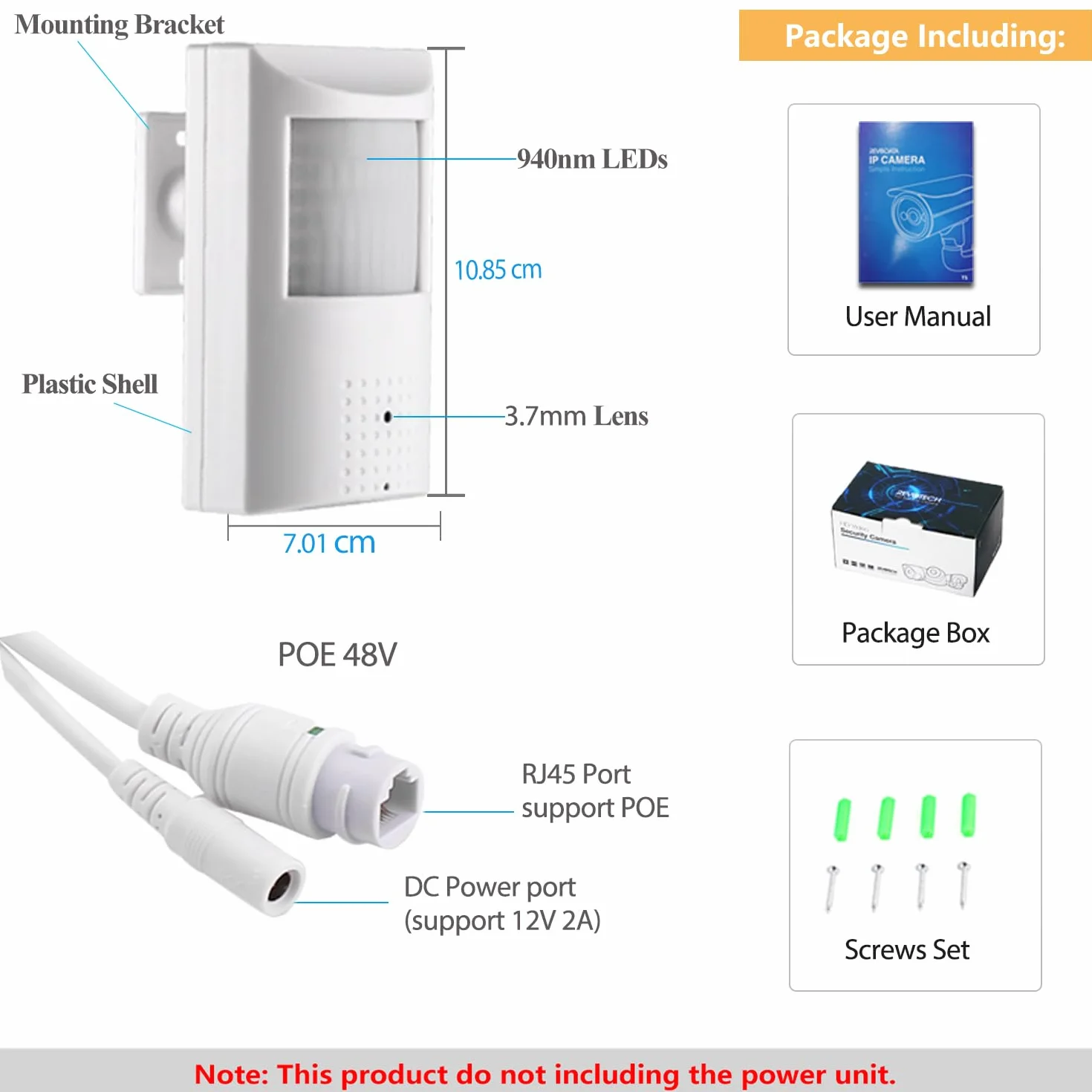 PIR Pinhole POE kamera IP, HD 5 MP kamera do monitoringu wewnętrznego P2P 3,7 mm obiektyw 940 nm niewidoczny 48 diod LED IR widoczność w nocy kamera CCTV H.265 (IPIR-POE biała)