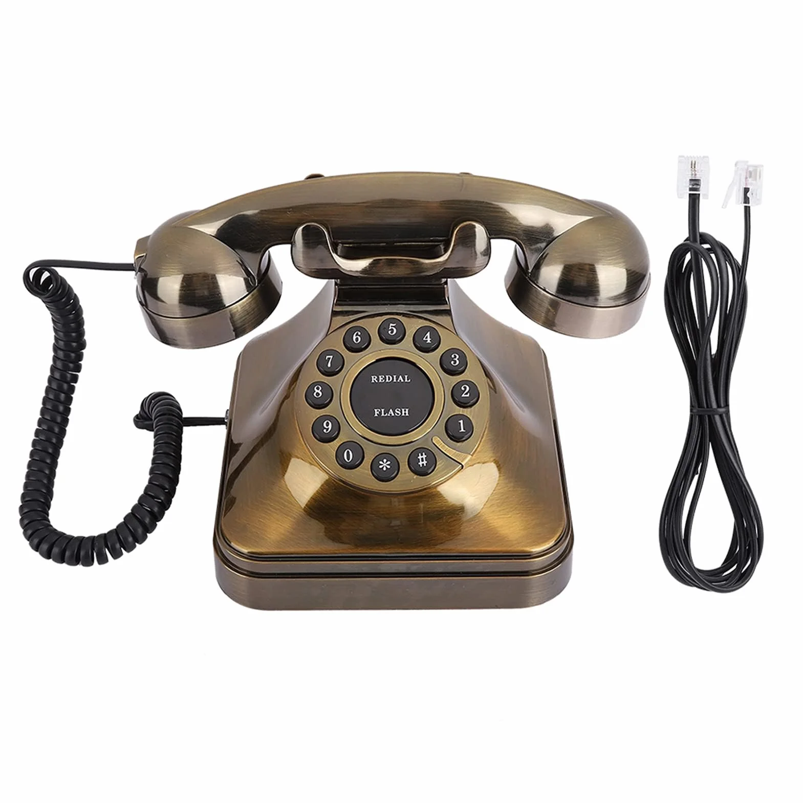 Ejoyous Antyczny telefon, retro vintage brązowy telefon stacjonarny staromodna tarcza z przyciskiem przewodowy telefon dekoracyjny rozmówca na biurko do domu biura hotelu dekoracja
