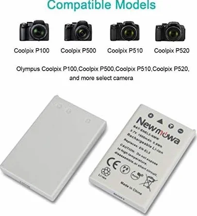 Newmowa EN-EL5 Zamienna Bateria (2 sztuki) i Podwójna ładowarka USB do Nikon Coolpix P530, P520, P510, P500, P100, P90, P80, P6000, P5000, P5100, 7900, 5900, 5200, 4200, 3700, S10, P4, P3