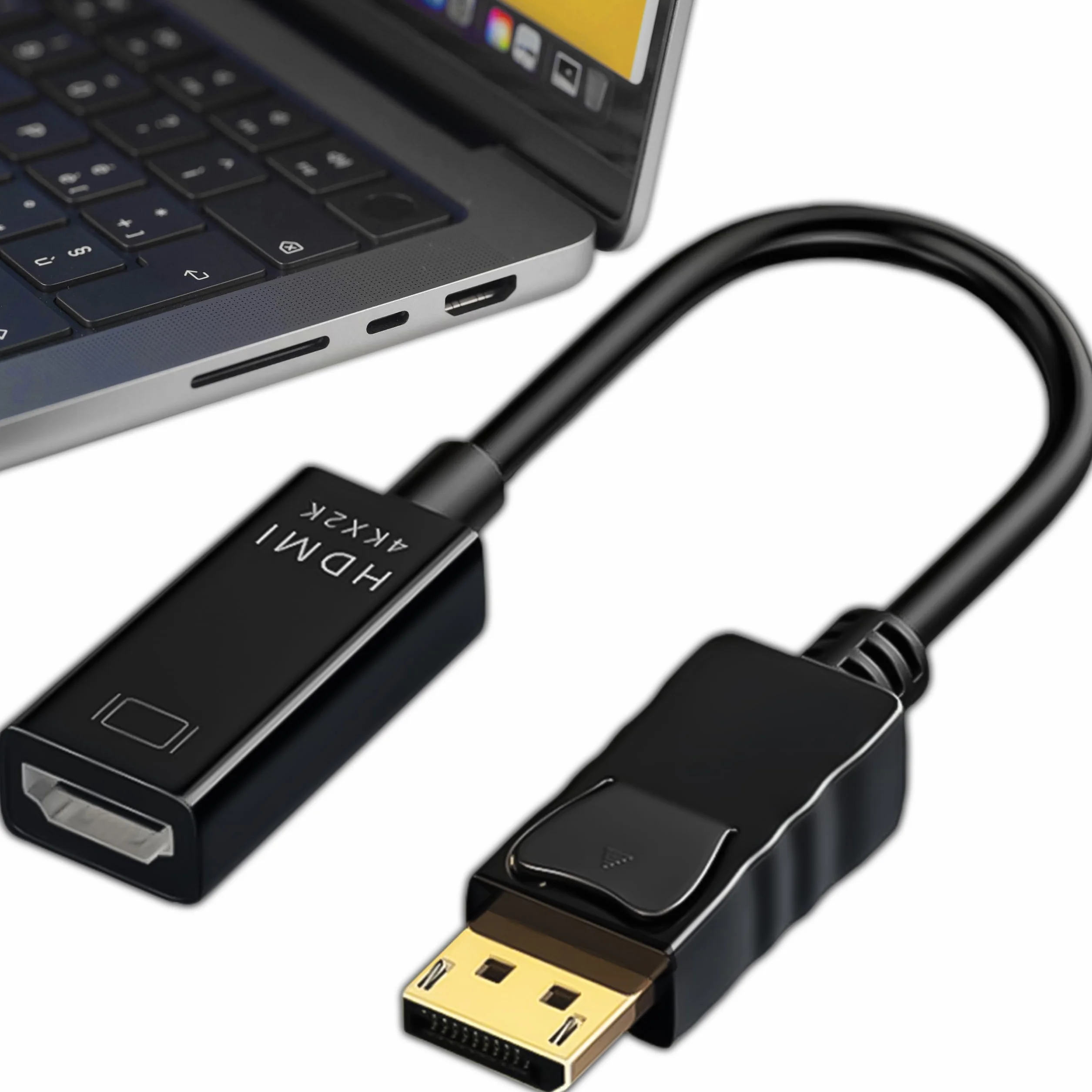 KRUMAD Adapter DisplayPort na HDMI 4K@30Hz, konwerter DisplayPort do HDMI 0,2 m, adapter wideo do PC laptopa monitora TV, obsługa 4K 3840×2160