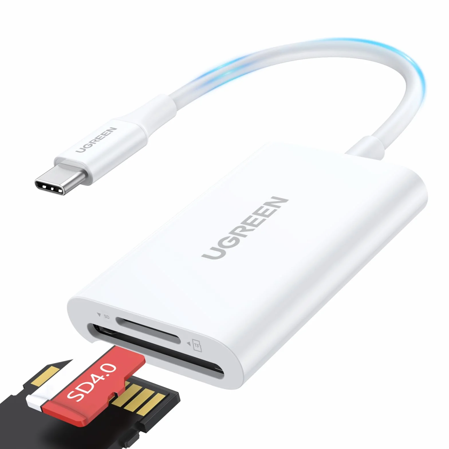 UGREEN Czytnik kart USB C 170 MB/S SD 3.0 SD Micro SD Czytnik kart typu C Czytnik kart USB C kompatybilny z iPhone 15 series, Galaxy S23 series, iPad, MacBook Pro/MacBook Air (biały)