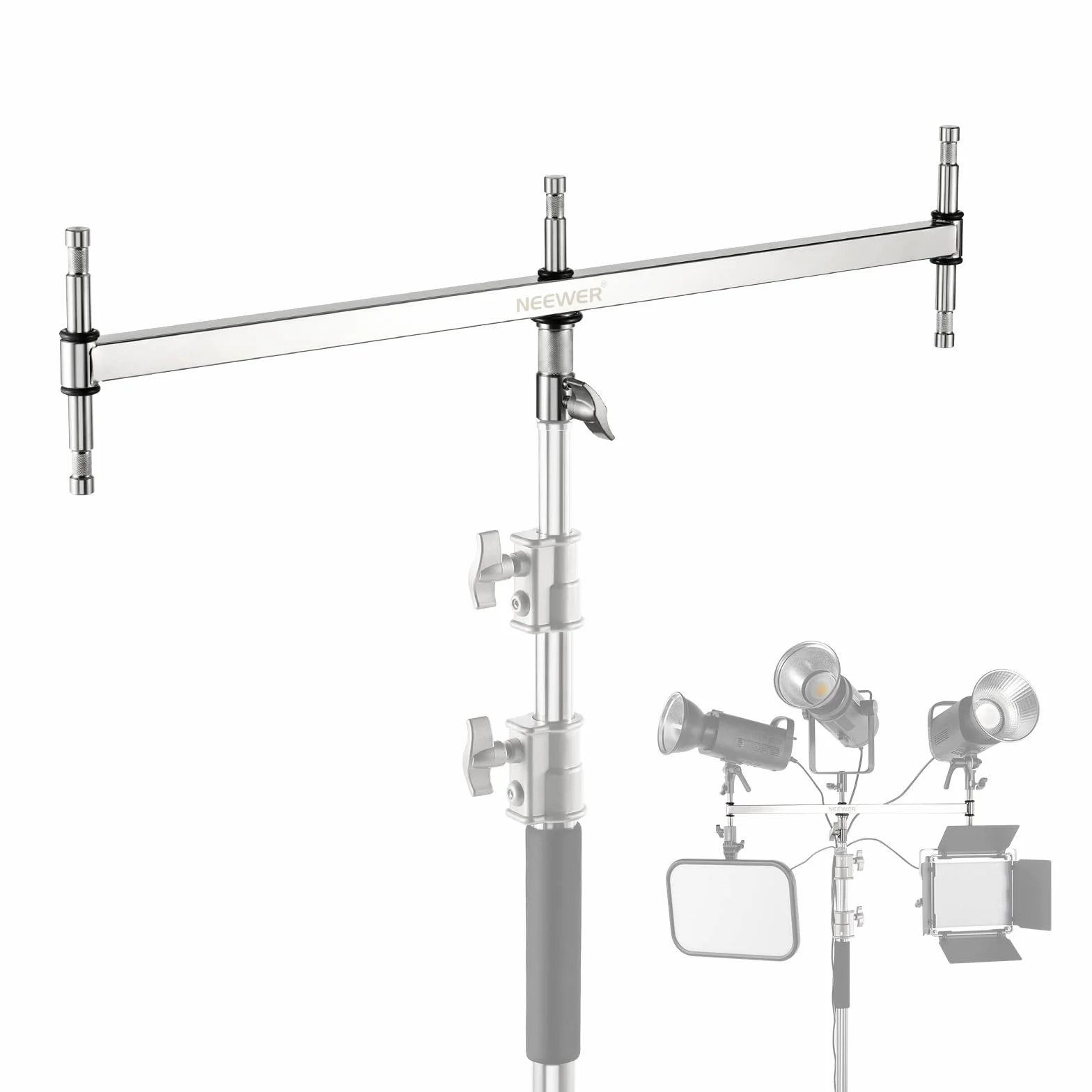 NEEWER Potrójne ramię strzałki Adapter do oświetlenia stojaka C z 5 pinami 5/8" do oświetlenia wideo/błysku, 1 piny 1-1/8", kołek 16 mm/odbiornik 28 mm junior, stal nierdzewna, UA005