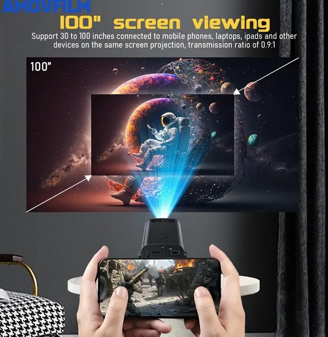 Mini projektor Android 11, 280 ANSI 4K, 8K, 1080P, WiFi, 6 BT5.0, przenośny projektor kina domowego z systemem Android/iOS (czarny)