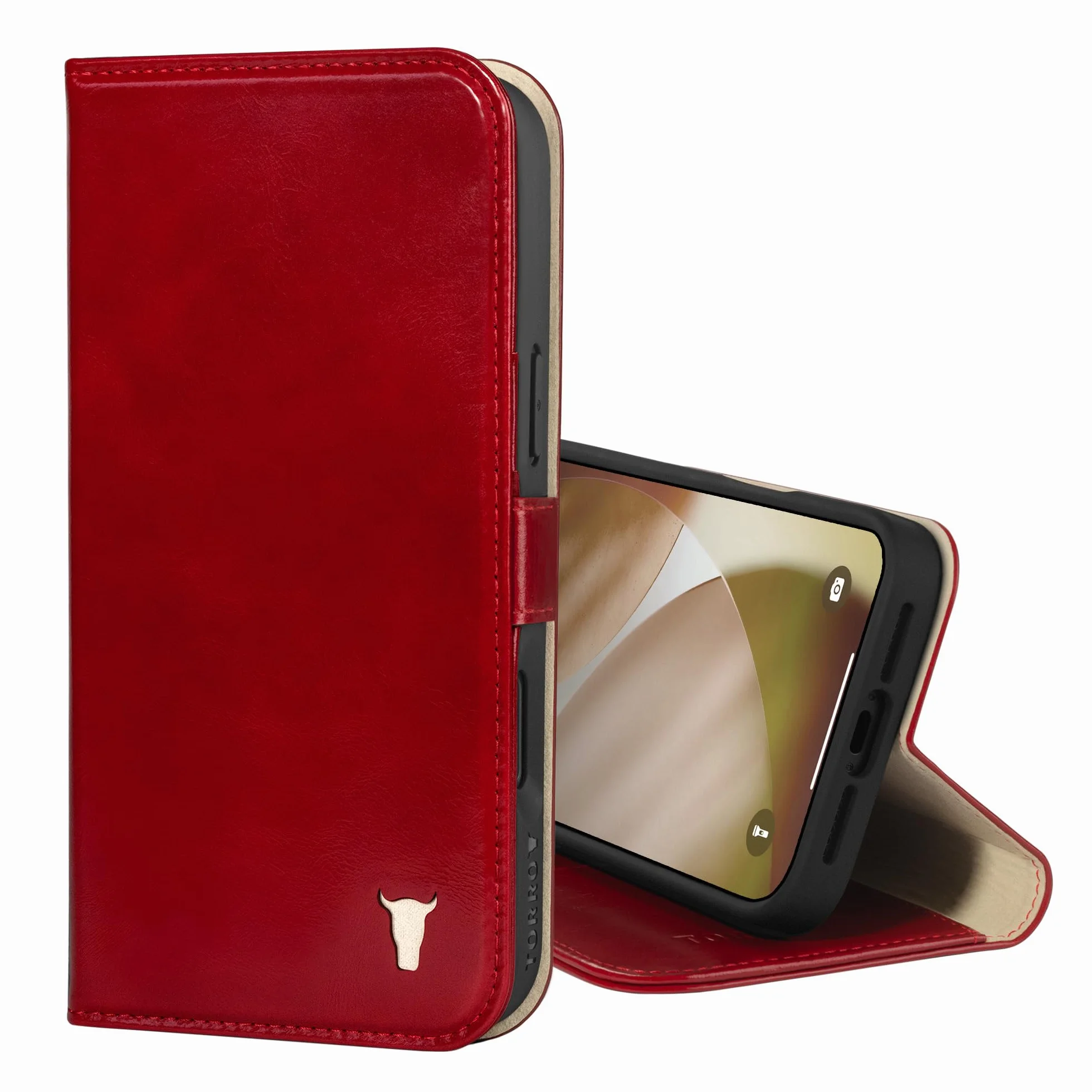 TORRO Skórzane etui kompatybilne z iPhone'em 17 Pro Max 6.9" 2025 - etui portfelowe ze skóry premium z podstawką i przegródkami na karty (Kompatybilny z oficjalnymi ładowarkami MagSafe) -Czerwony