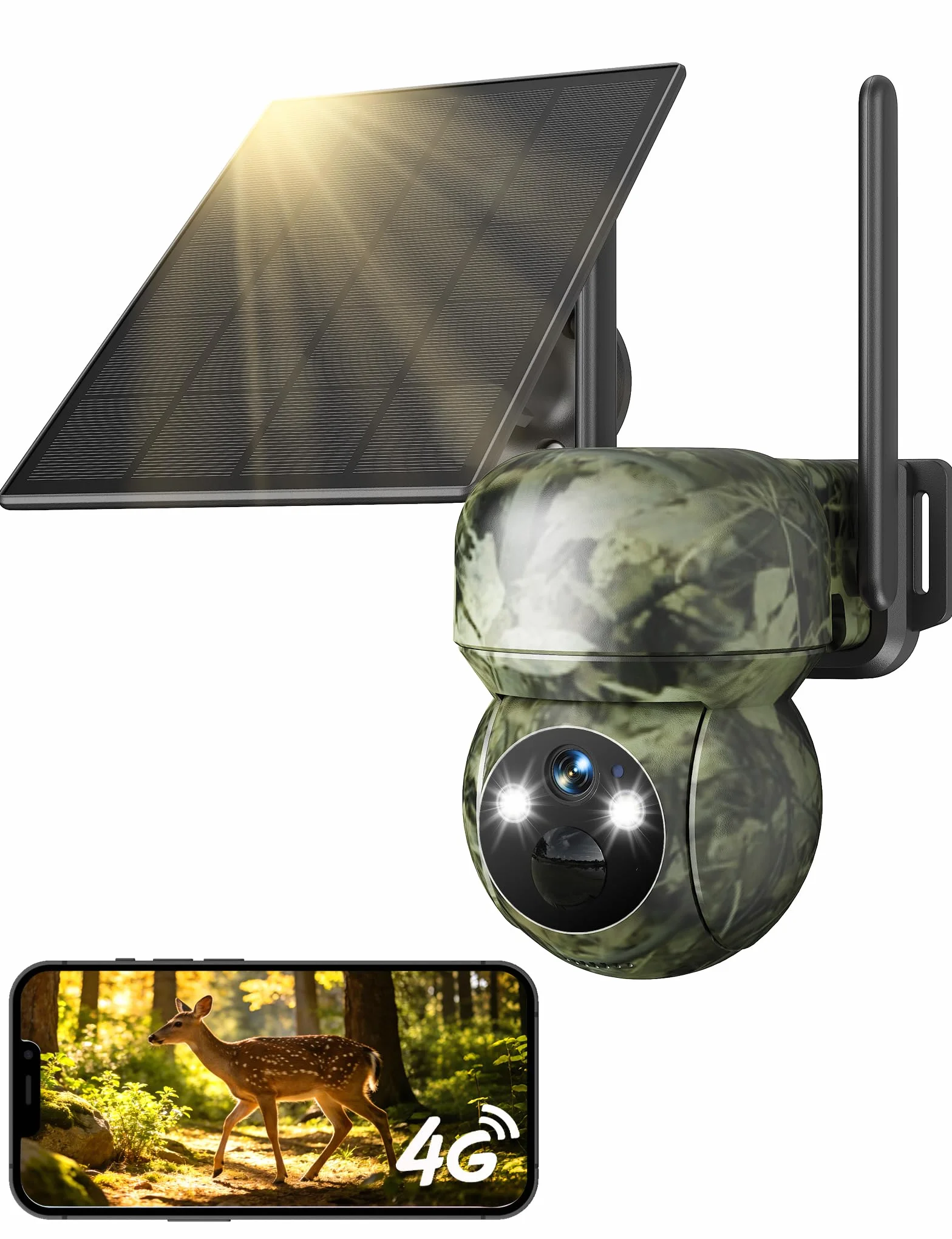 GNCC 4G LTE kamera do obserwacji zwierząt z kartą SIM i kartą SD o pojemności 32 GB, 2K kamera solarna z aplikacją do transmisji na telefon z czujnikiem ruchu, widoczność w nocy, 300 MB bezpłatnych