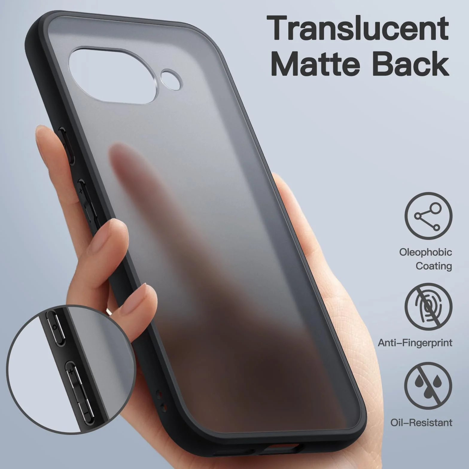 JETech Matowe Etui dla Google Pixel 9a 6,3 Cala 2025, Mroźny Przeświecający Tył Ochronny Szczupły na Telefon Osłona, Anty Odcisk Palca (Czarny)