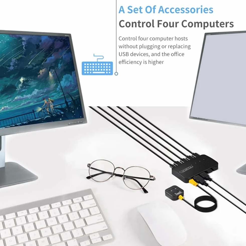 Przełącznik KVM przełącznik USB wspólny kontroler adapter 4 wejścia 4 wyjścia do laptopa komputera drukarki klawiatury monitora myszy