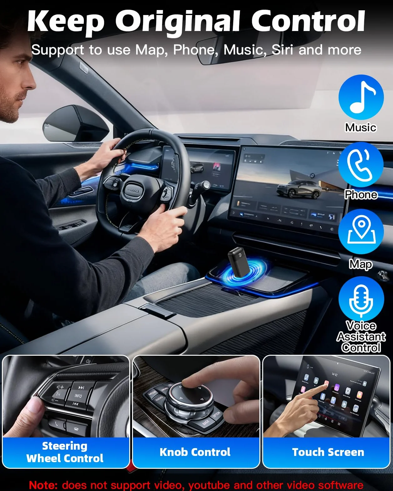 Lullu Bezprzewodowy adapter Carplay 2026, kompatybilny z iPhone iOS 10+ | Ulepszony konwertuje przewodowy na bezprzewodowy, USB/typ C, Plug & Play, Bluetooth Mini Carplay Stick i Auto 2016+