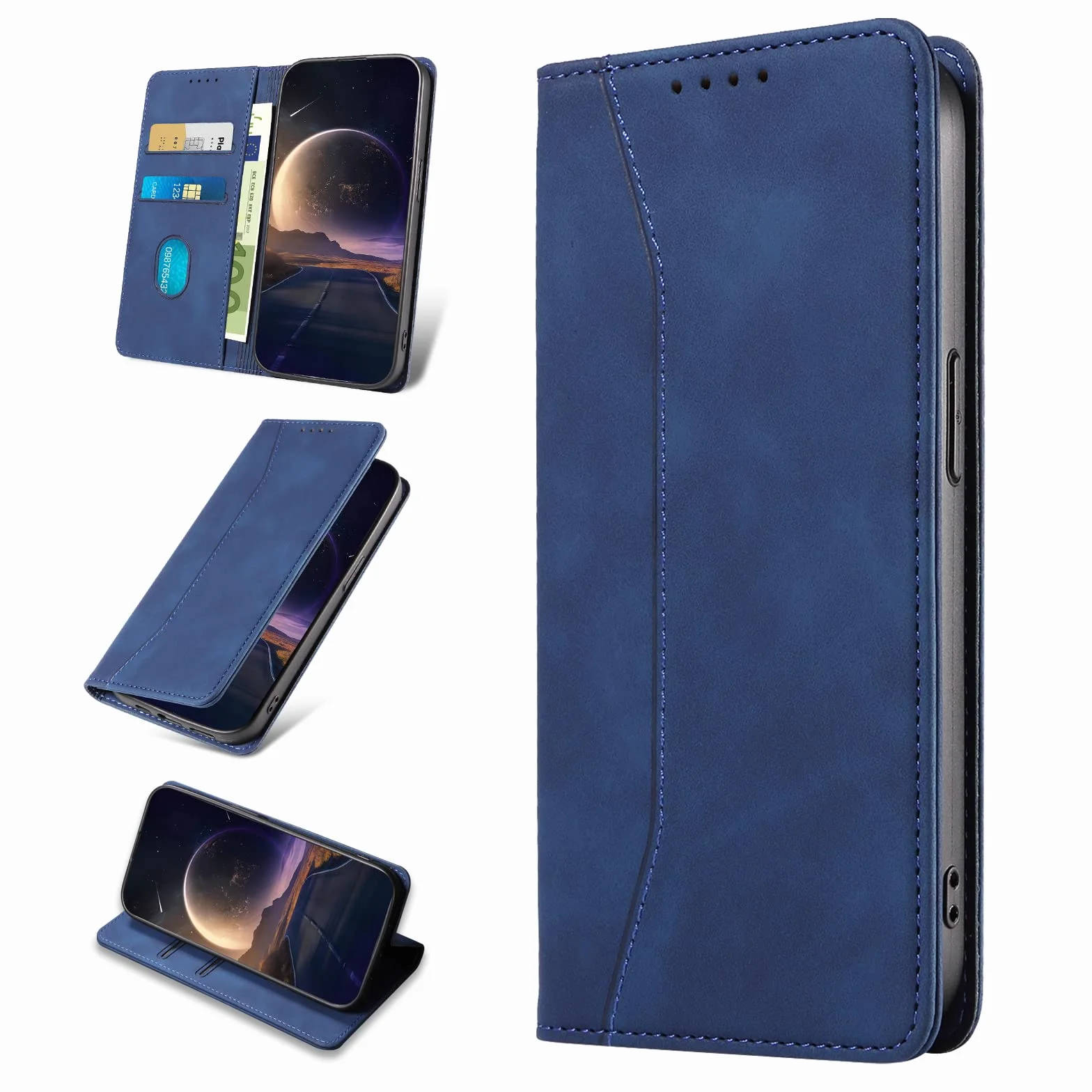 etui na Samsung Galaxy A31, premium etui typu flip case z PU skóry, klappbare sztywna osłona z [przegrodami na karty], etui portfelowe na Samsung A31 (Niebieski)