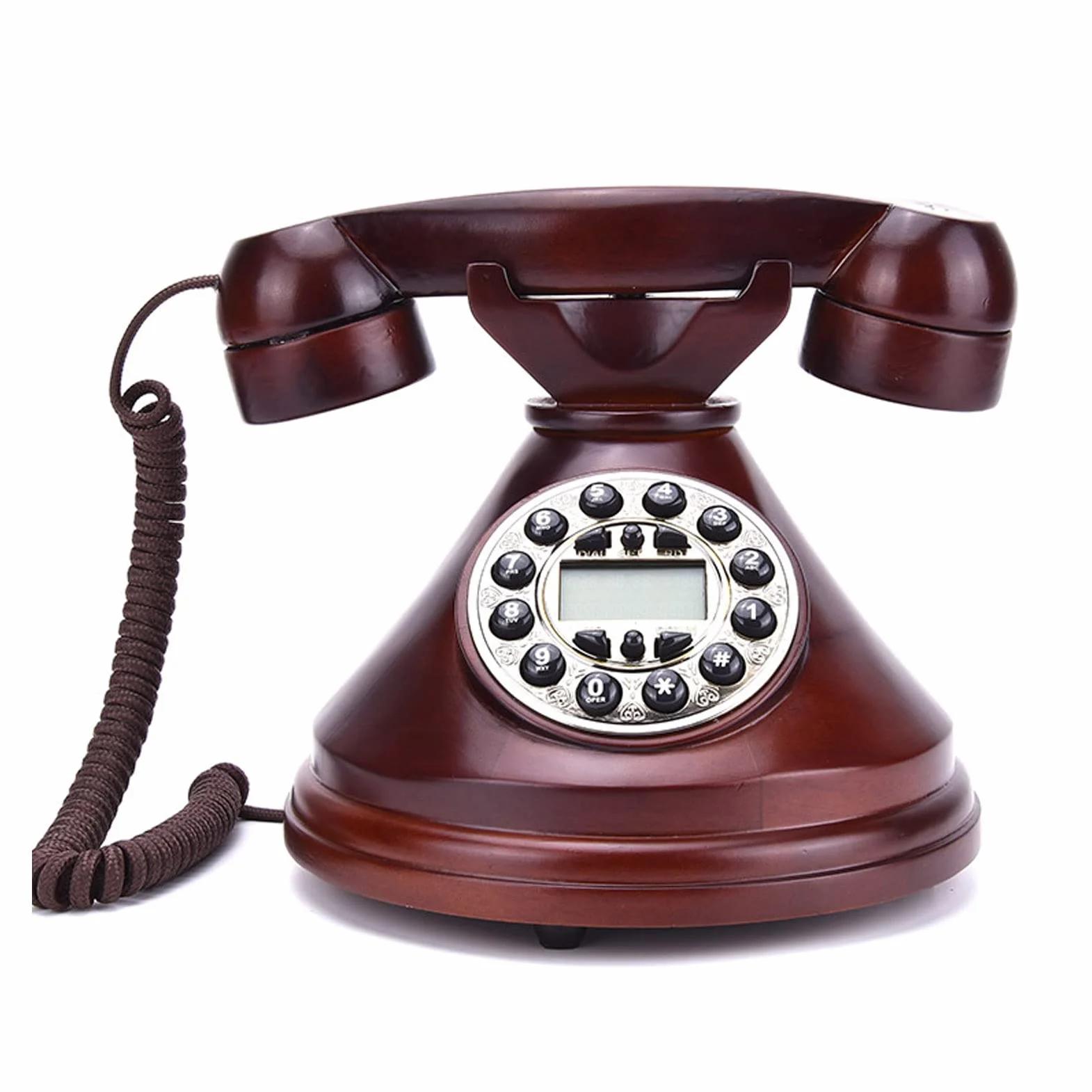Telefon retro cyferblat, drewniany antyczny stały retro telefon lat 60. klasyczny dom biuro hote metal dla osób starszych dzwoniących stacjonarny