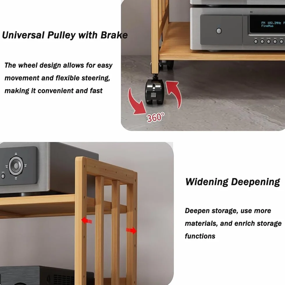 Regulowany stojak HiFi AV, konsola multimedialna do urządzeń audio/wideo, narożny stojak na telewizor i stojak na płyty CD stereo i z półkami do gier (herbata 81 cm szer. x 89 cm wys.)