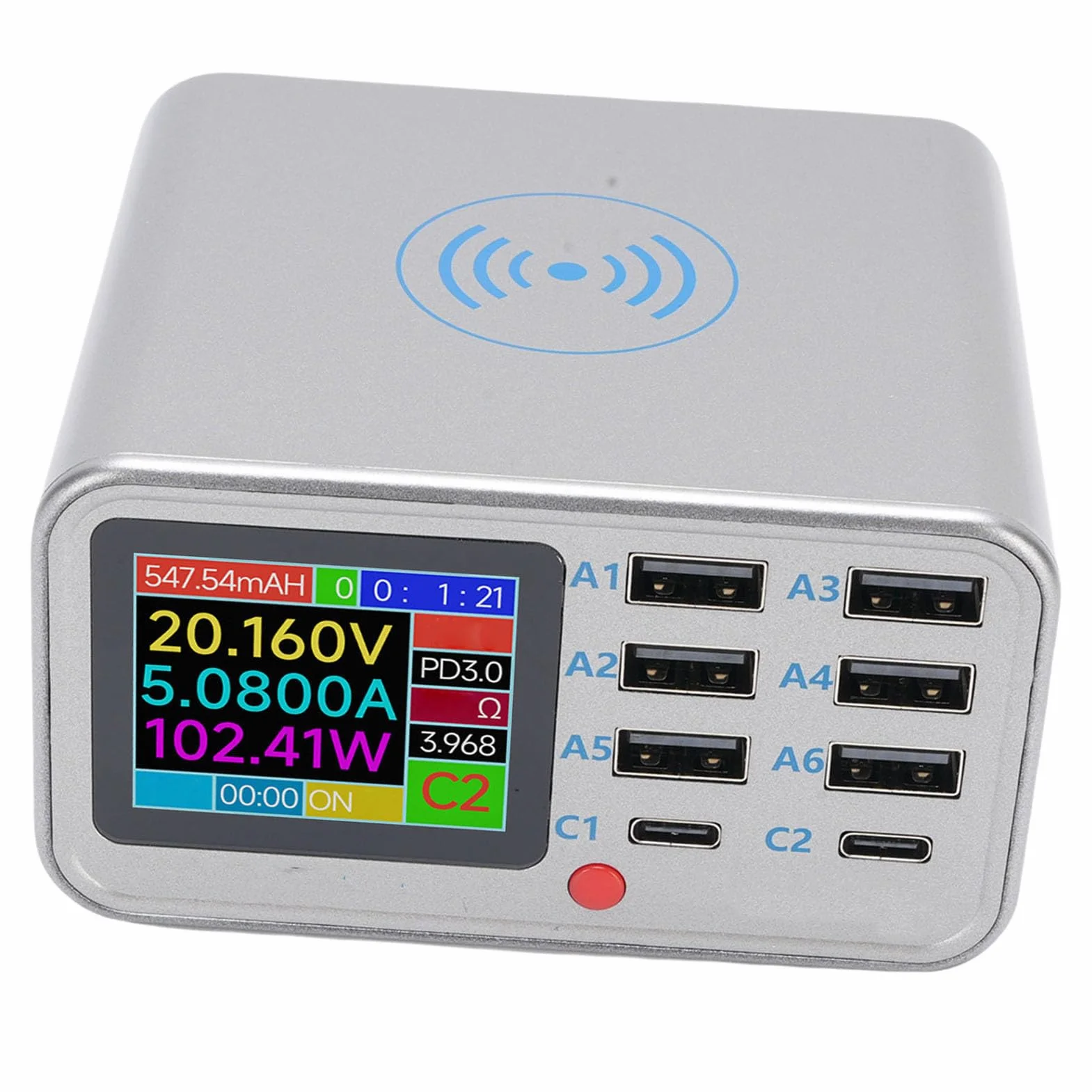 Cuifati Stacja ładowania Bezprzewodowego USB, Stacja ładowania 100W 8 Port Hub Block Cube, QC3.0 PD Szybka ładunek i Wyświetlacz Cyfrowy dla Tabletu Telefonu (przepisy europejskie)