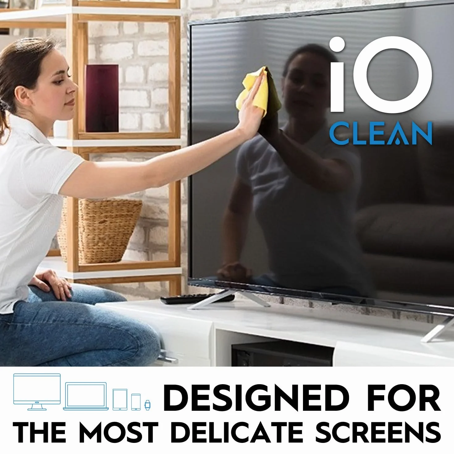 iO Clean Zestaw do Czyszczenia Ekranów (473 ml) do LCD, LED i OLED TV, Smartfonów, iPadów, Laptopów i Monitorów – Ściereczka z Mikrofibry