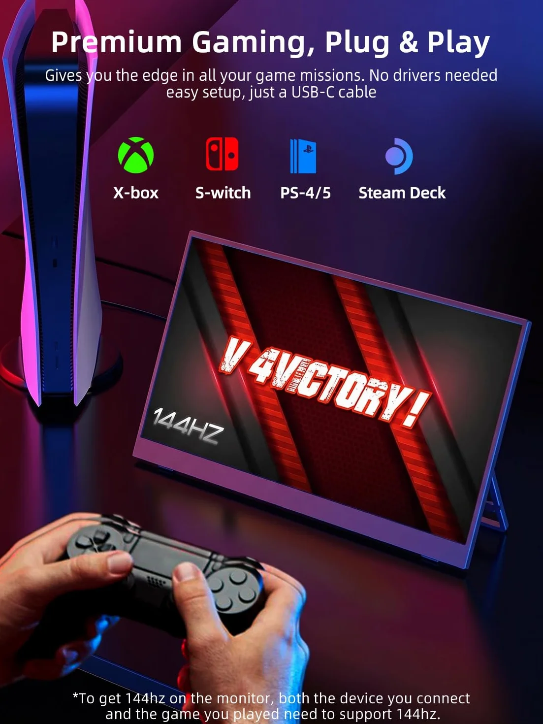 UPERFECT Przenośny Monitor Gamingowy 17,3 cala 144 Hz | Ekranem IPS FHD, Złączami Mini HDMI i USB-C; Kompatybilny z PC/Smartfonem/Laptopem/PS4/5/Switch/Xbox oraz standardem VESA