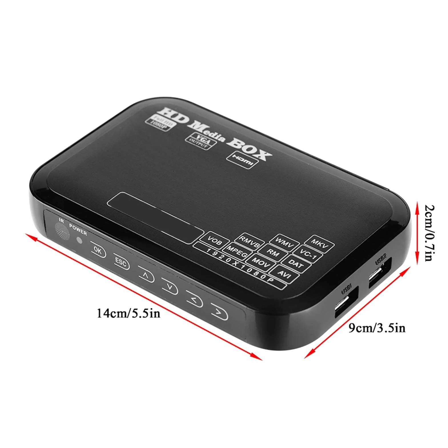 1080P Media Player-Box, Full HD -Box obsługa odtwarzacza wideo MKV, AVI, TS/TP, M2TS, RM/RMVB, MOV, VOB, FLV, WMV 110-240V (wtyczka EU)
