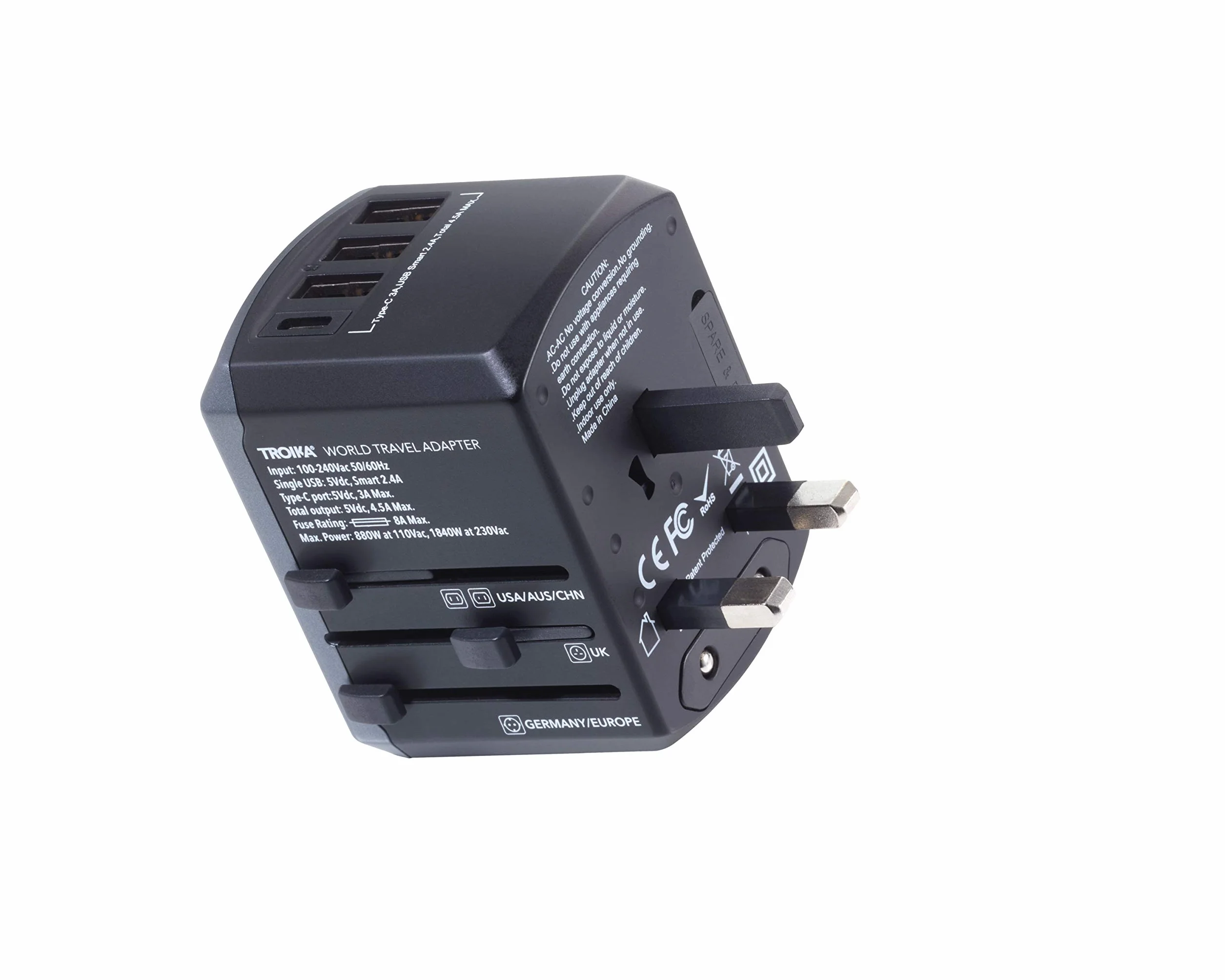 TROIKA Designerski zestaw adapterów podróżnych TROIKA World Travel Adapter, czarny, 26cm, Nowoczesny