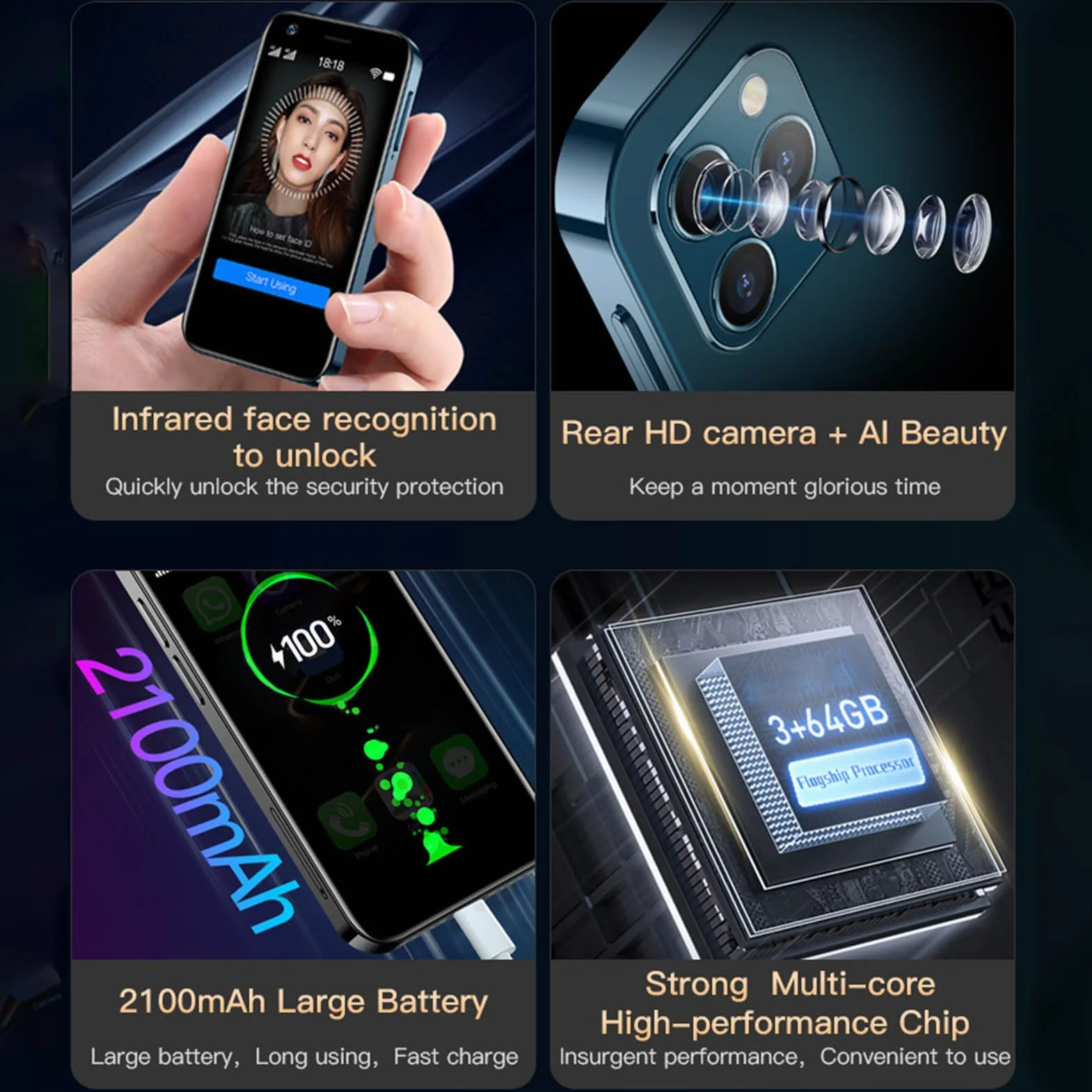 Smartfon SOYES XS12 Pro Mini 4G, 3,0-calowy Wyświetlacz 4 GB RAM i 64 GB ROM, Telefon Komórkowy Dual Sim, Bateria 2000 MAh, Kieszonkowy Telefon Komórkowy 5 MP + 13 MP dla (Sakura