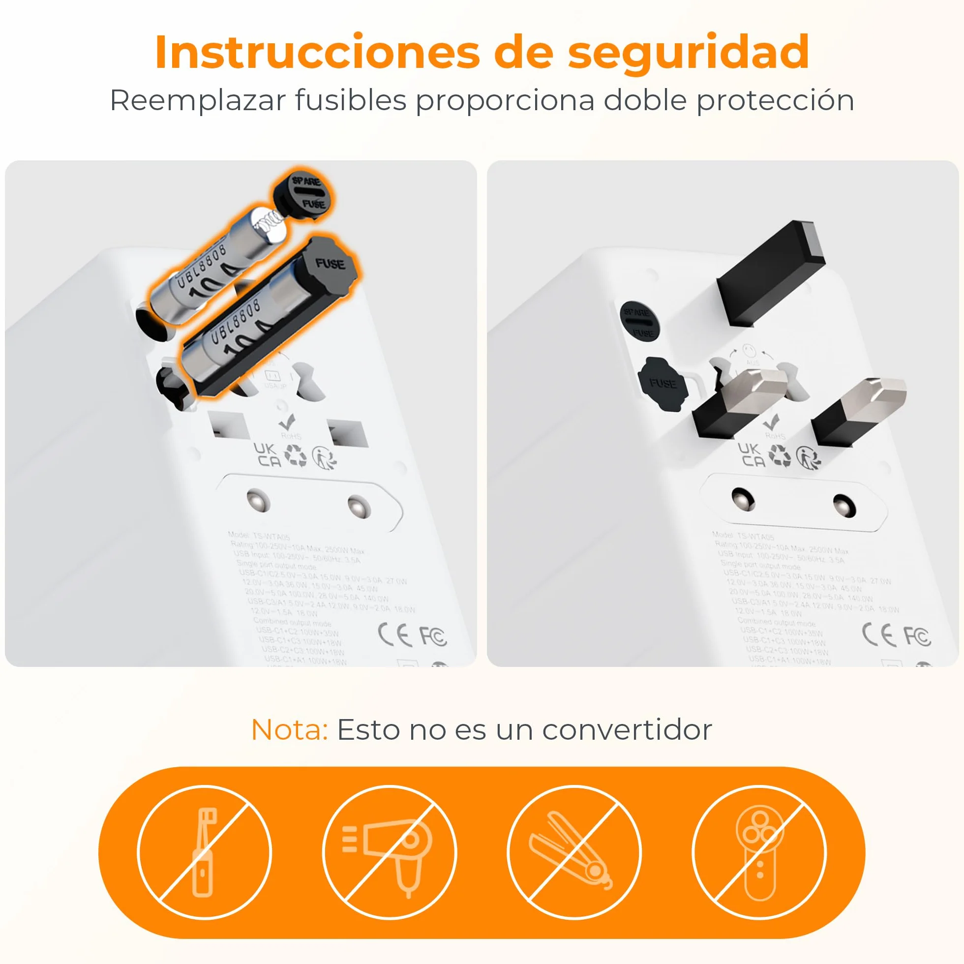 TESSAN 140W GaN Travel Adapter na całym świecie, Szybkie ładowanie Adapter, Podróżne wtyczki na całym świecie z 3 USB C, 1 USB A, Podróżne zasilanie dla UE USA Japonia Tajlandia Australia Kanada