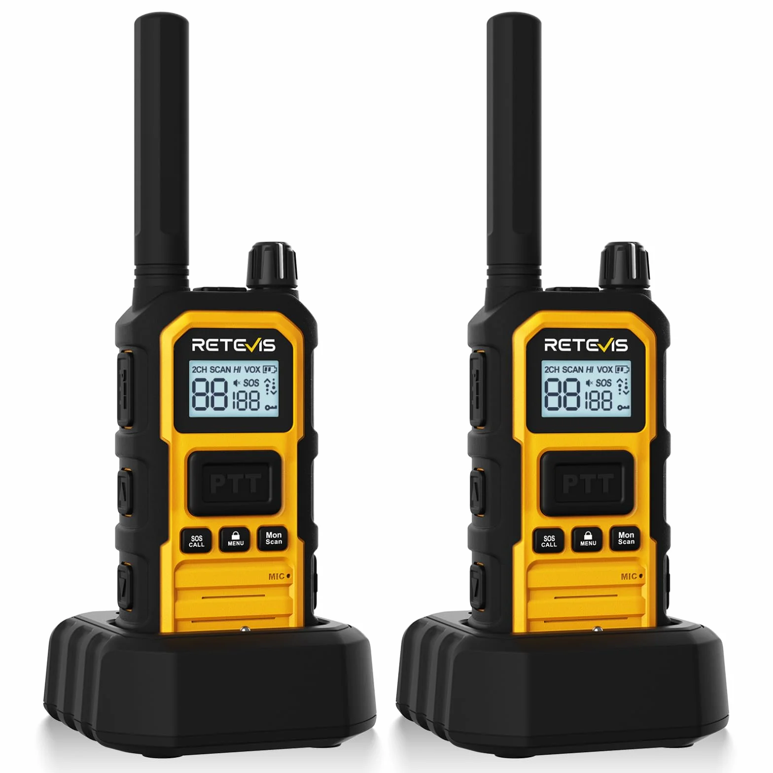 Retevis RB648 Plus Walkie-Talkie Dalekiego Zasięgu, Wodoodporne Radio Dwukierunkowe IP67, Łatwe Parowanie, 2000 mAh, Profesjonalny Walkie Talkie na Kemping (2 Szt. Żółty)