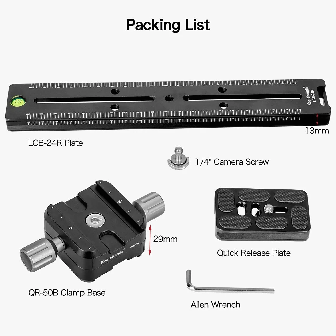 Koolehaoda 240 mm szyna węzłowa prowadnica metalowa Arca-Swiss Quick Release Plate Clamp, podwójny uchwyt kamery jaskółczy ogon uchwyt do aparatu DSLR statyw monopod głowica kulowa fotografia makro | Aluminiowa płyta szybkiego zwalniania CNC z poziomicą,