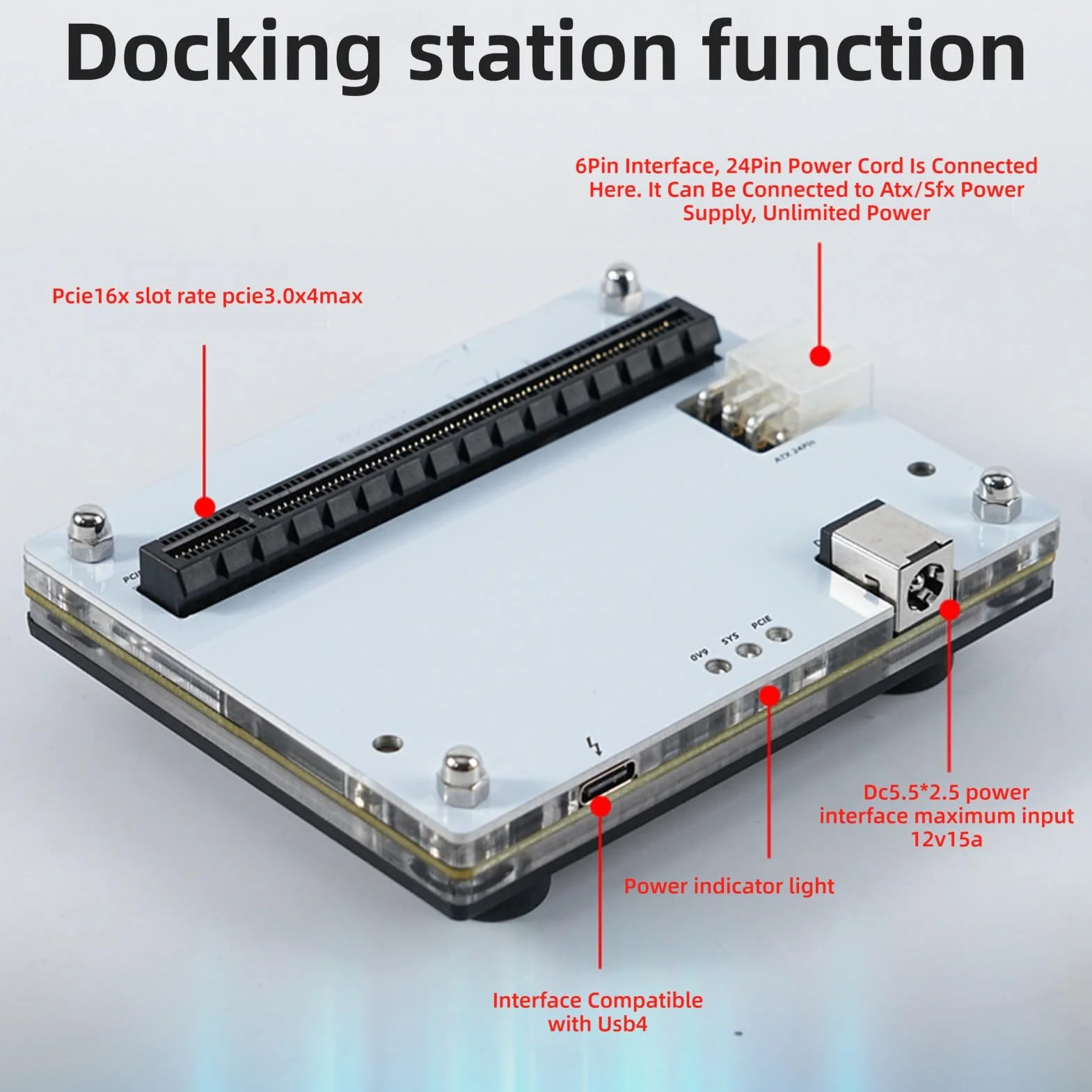 Ejoyous Zewnętrzna Stacja Dokująca GPU Stacja Dokująca Metalowej Karty Graficznej PCB z PCIe 16X dla 3 4 USB4 JHL7440 Hot Swap dla Laptopów PC Konsole Ręczne