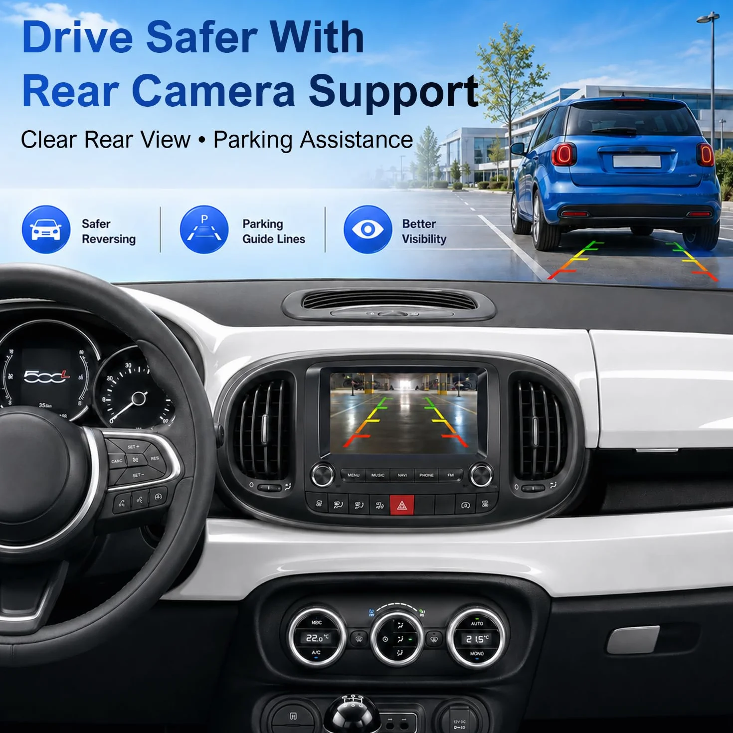 Linux radio samochodowe do FIAT 500L 2013-2019 z CarPlay i Android Auto | 7-calowy ekran dotykowy HD, Bluetooth, radio RDS, FM/AM/USB/DSP, Plug & Play