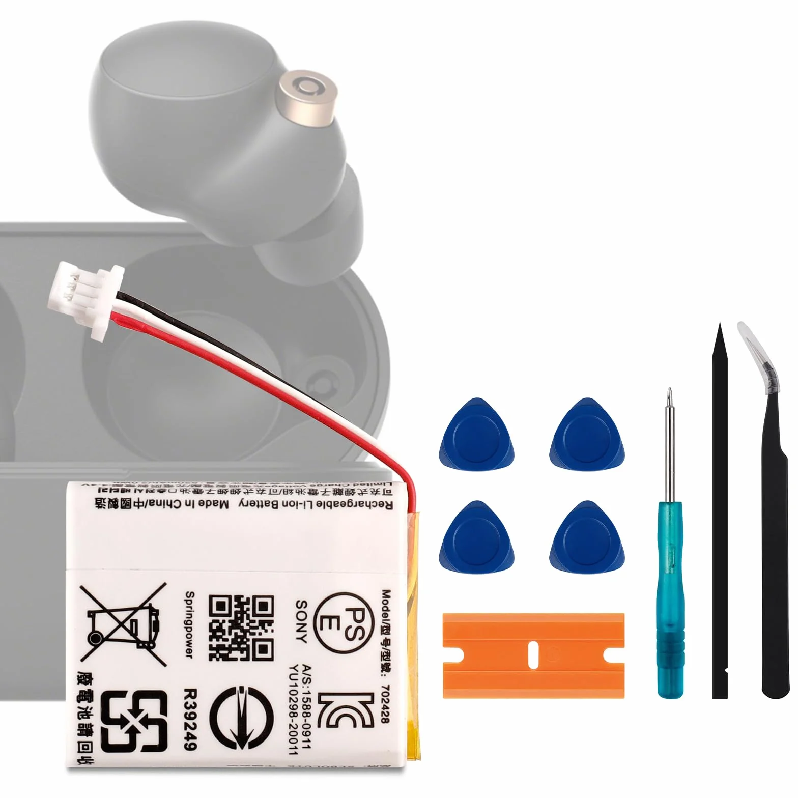 Nowa bateria zamienna Vvsialeek 702428 kompatybilna z etui do ładowania S-ony WF-1000XM4 702428 z bezpłatnym zestawem narzędzi