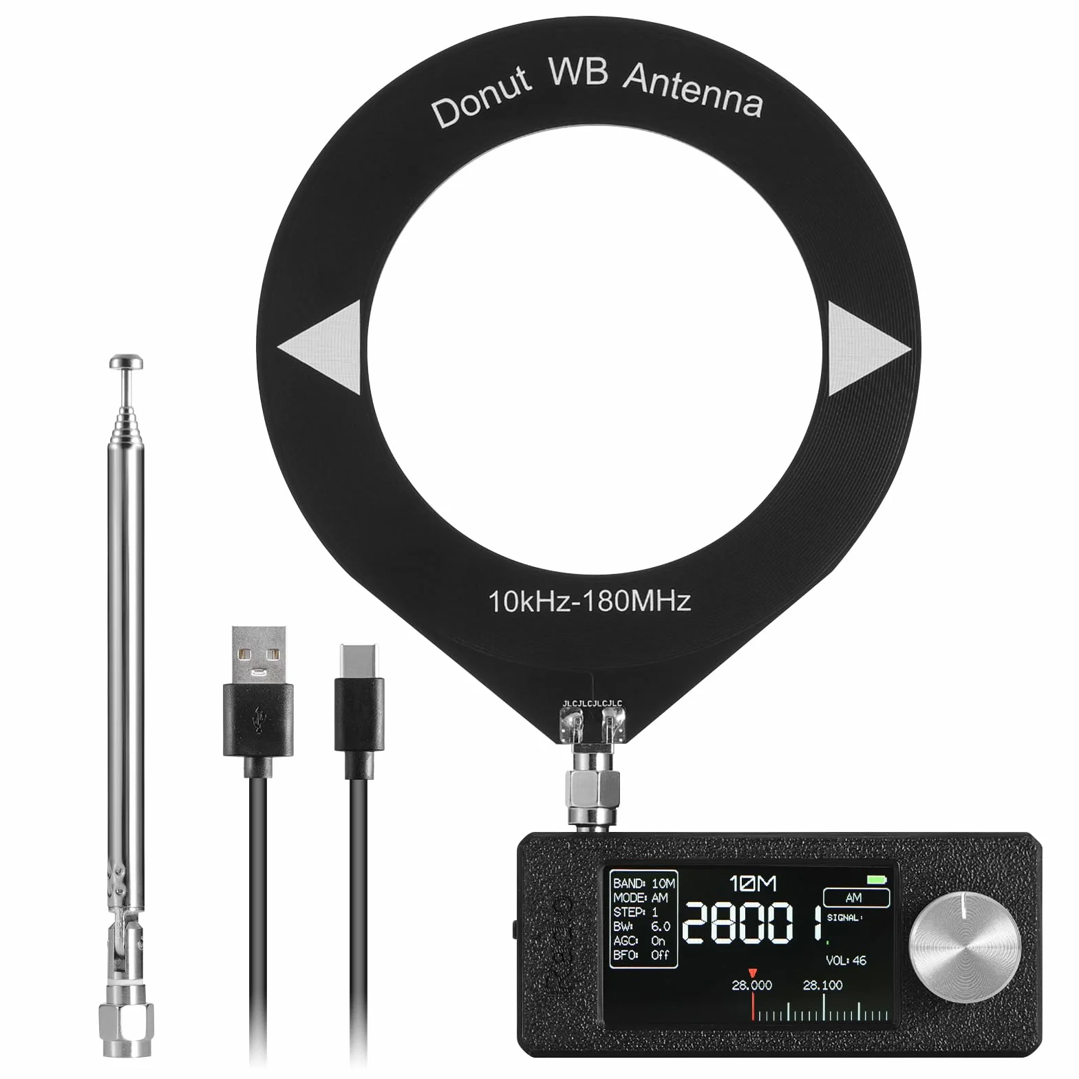 Raddy Mini Radio DSP Pełny Zakres Pasm z Chip Si4732, Odbiornik FM/SW/MW/VHF/CB Tryby LSB/USB, Wzmac. Słuchawkowy, Kompaktowy Ekran Kolorowy 1.9", Antena Teleskopowa + Donut, Aktualizacja firmware