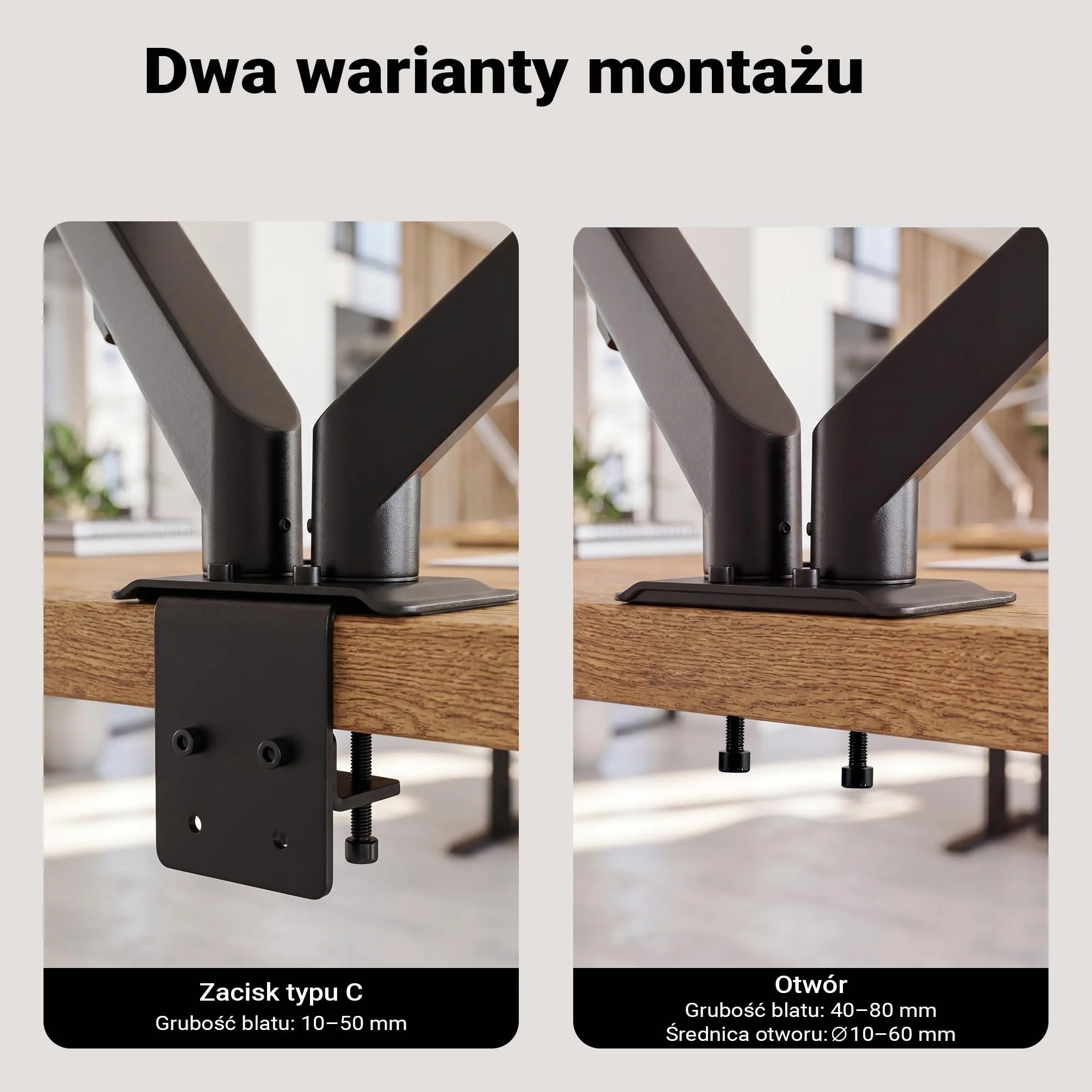 Wiltec Podwójny uchwyt monitorowy z sprężyną gazową do dwóch monitorów 17-27 cali Uchwyt stołowy VESA
